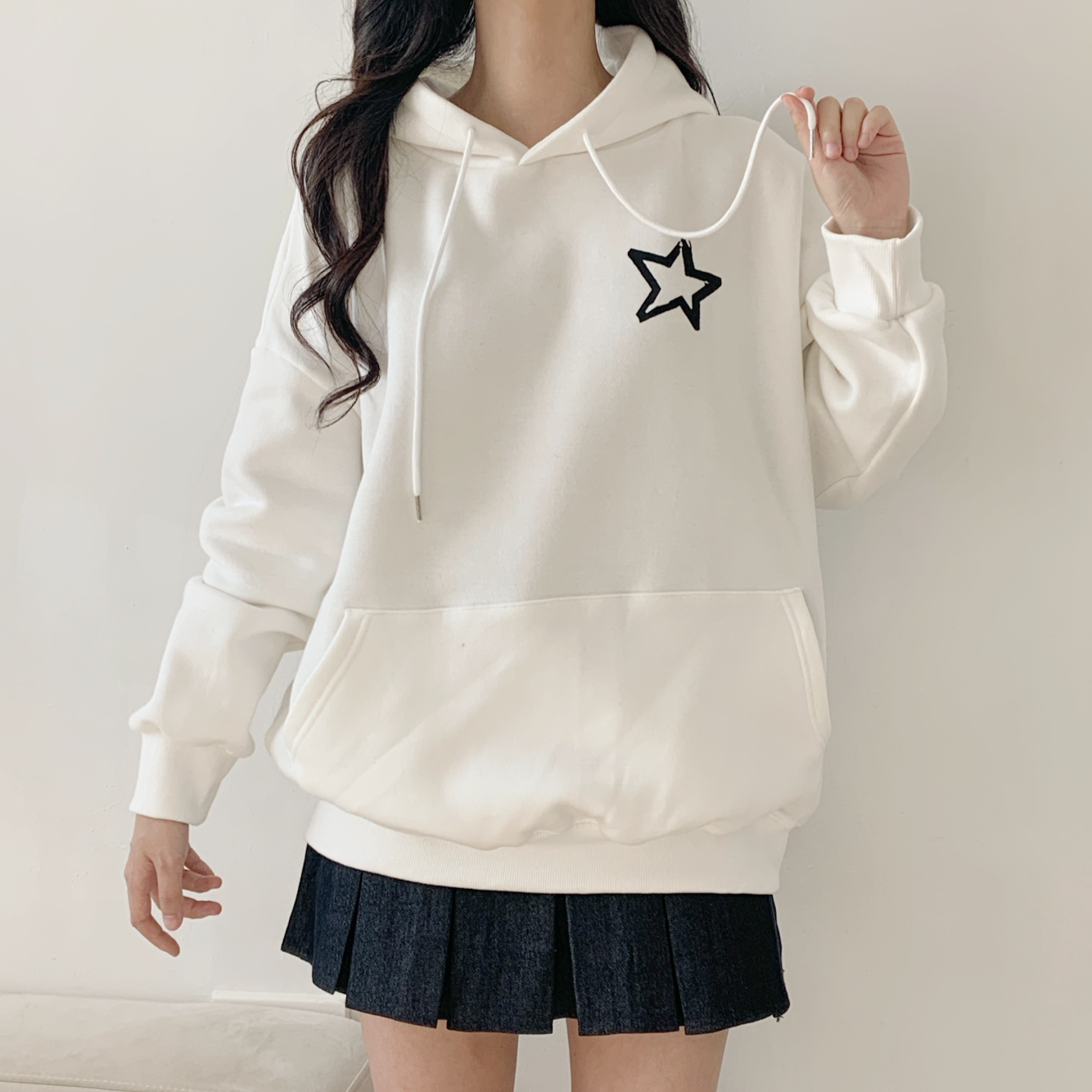 裏起毛フードオーバーサイズルーズ長袖星柄両面プリントパーカー | 詳細画像5