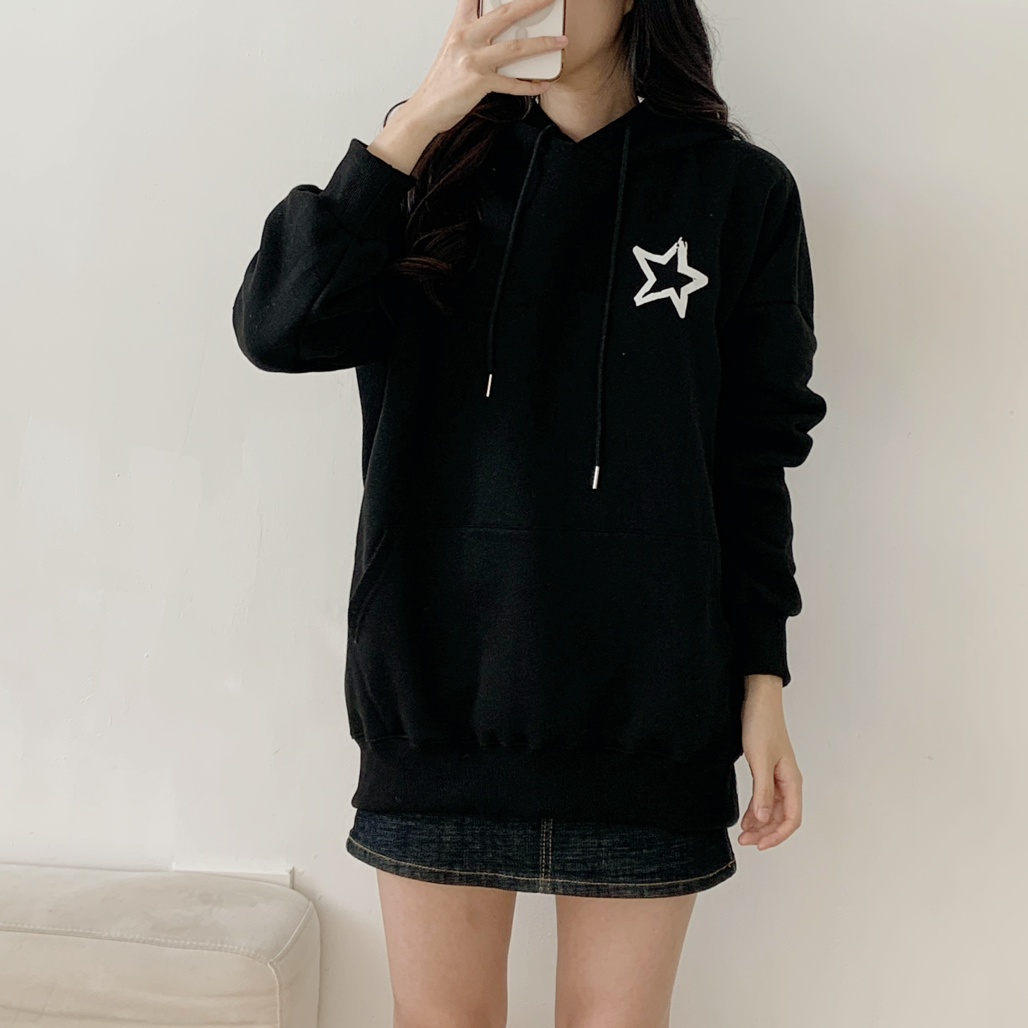 裏起毛フードオーバーサイズルーズ長袖星柄両面プリントパーカー | 詳細画像7