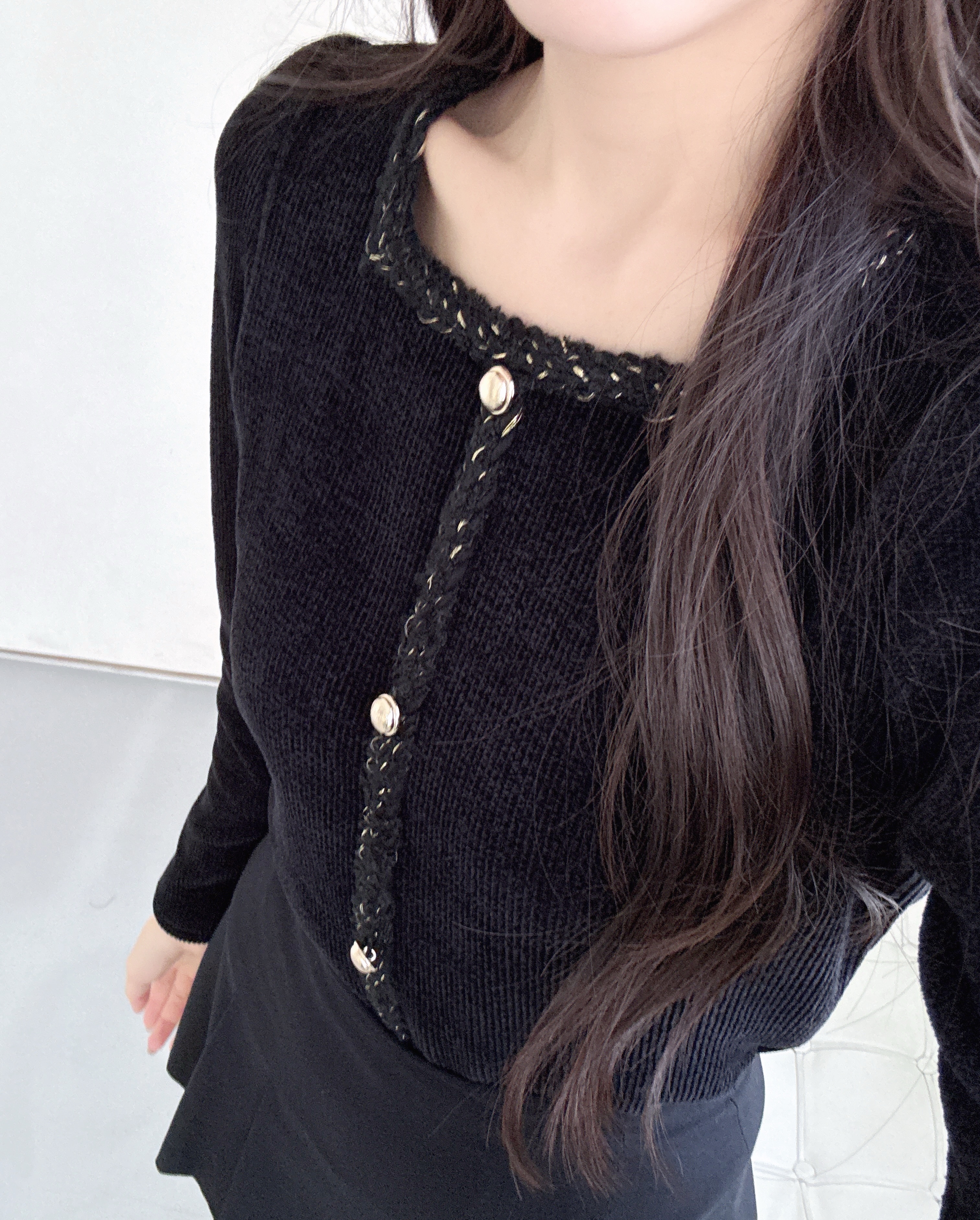 コンビスクエアネックスリム長袖フェイクボタンニット | 詳細画像14