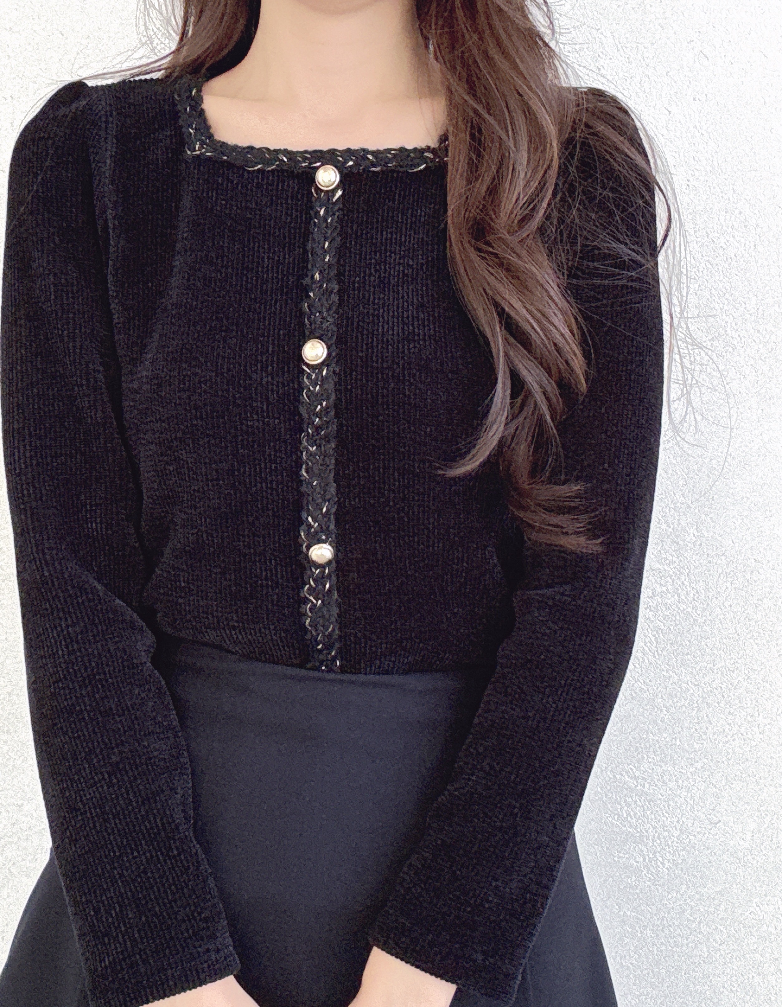 コンビスクエアネックスリム長袖フェイクボタンニット | 詳細画像4