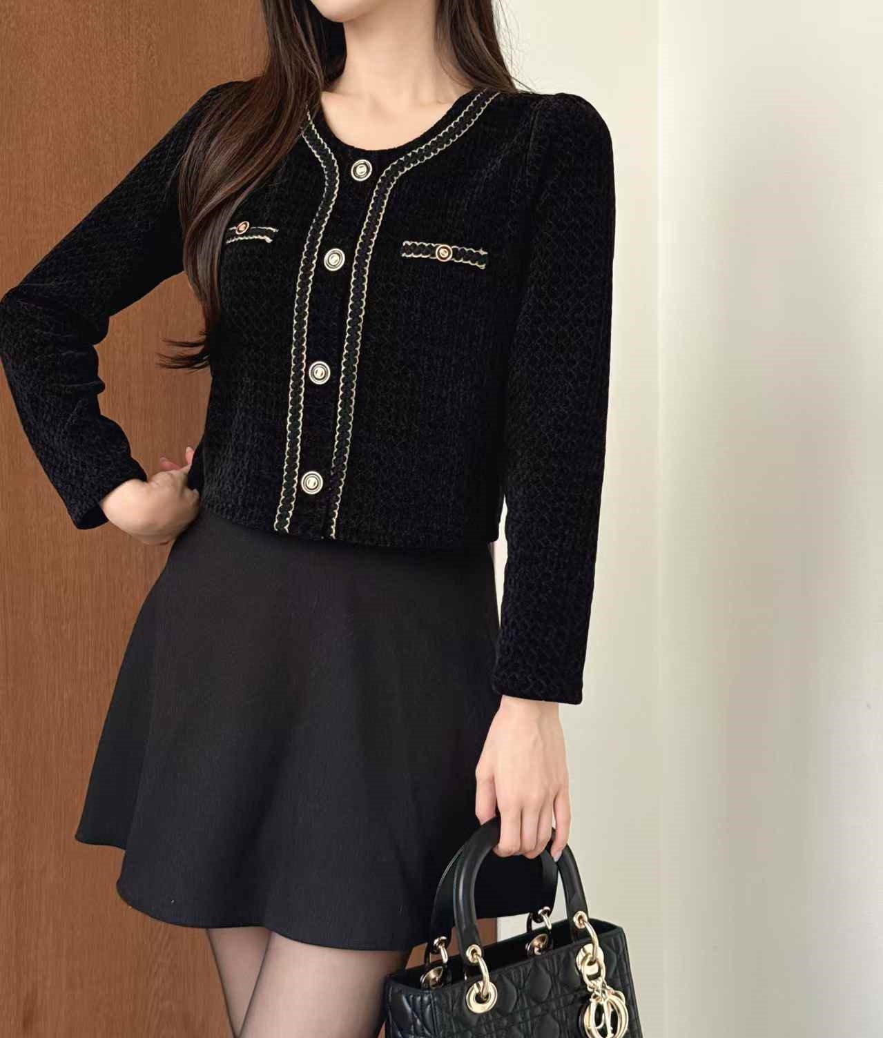 ニットボタンゴールドボタンスリム長袖カーディガン | 詳細画像2