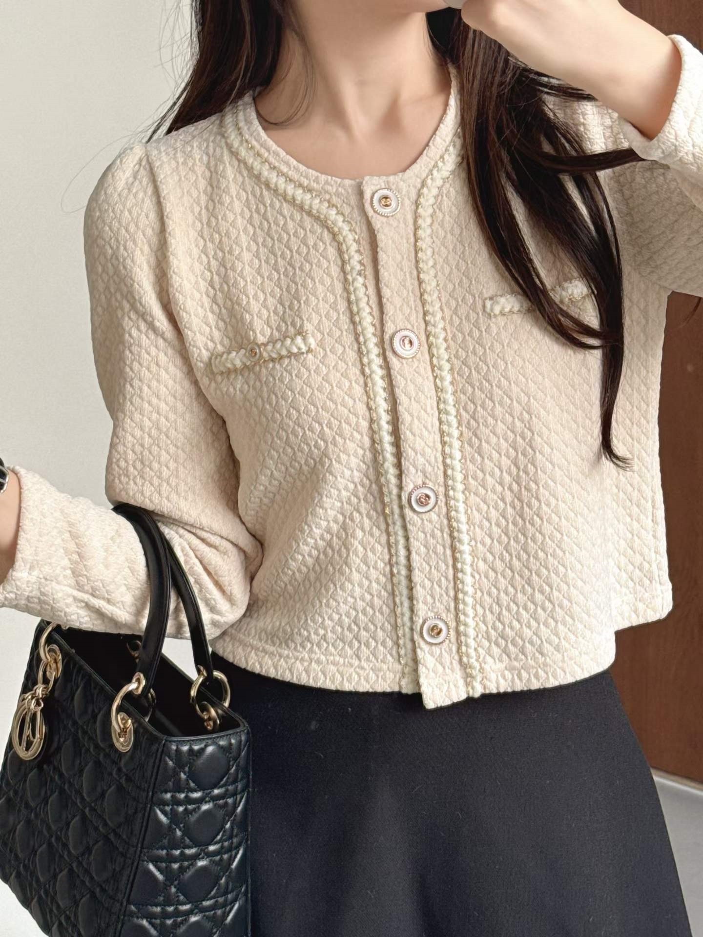 ニットボタンゴールドボタンスリム長袖カーディガン | 詳細画像6