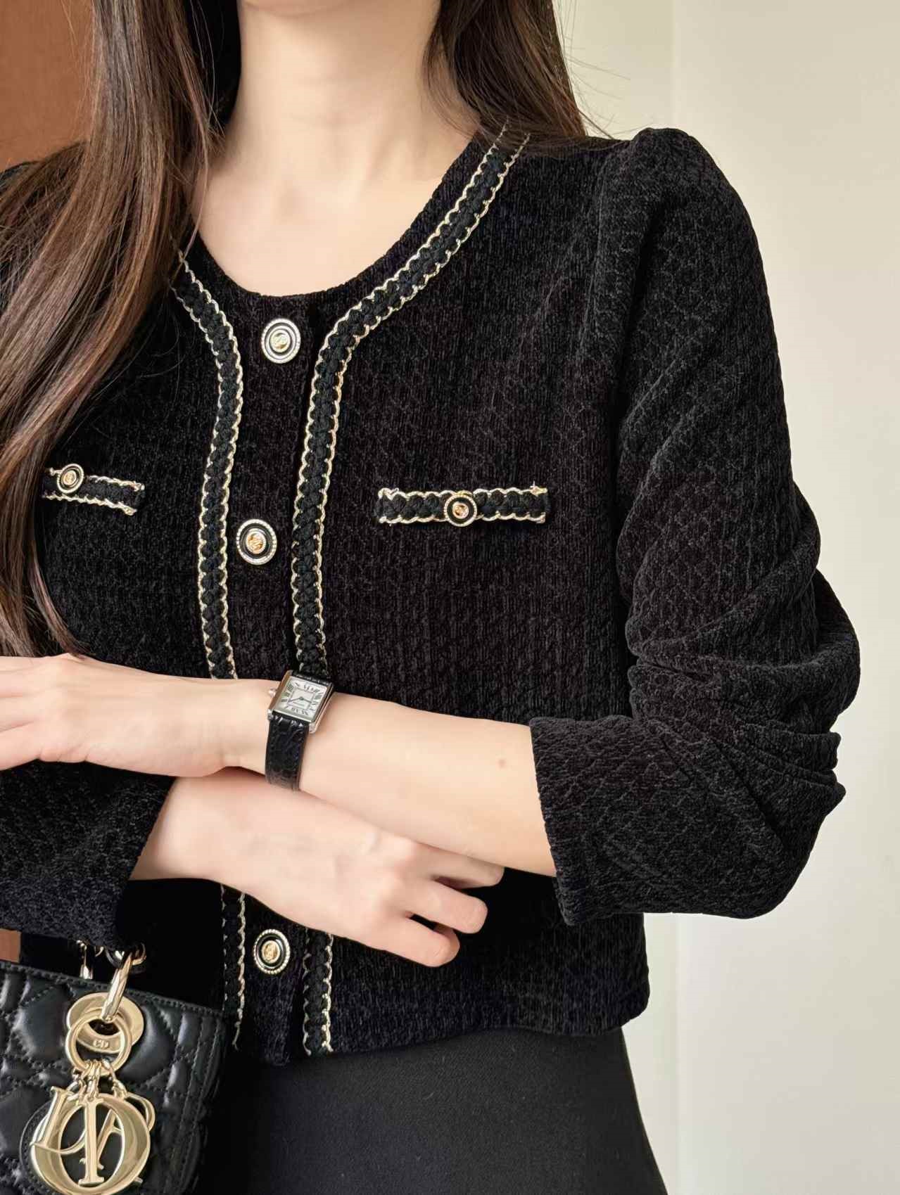 ニットボタンゴールドボタンスリム長袖カーディガン | 詳細画像7