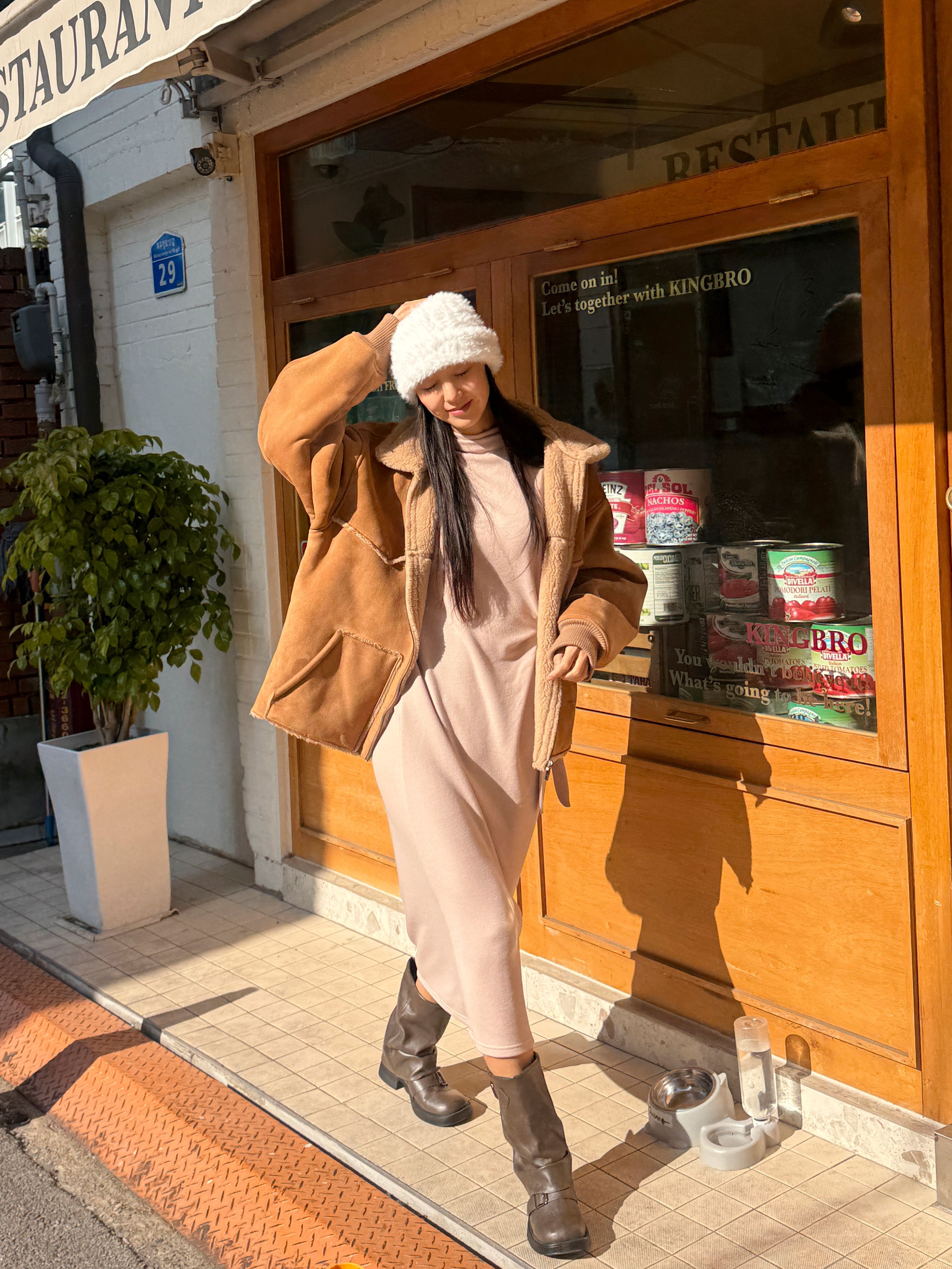 裏起毛ロング長袖ノットワンピース | 詳細画像4