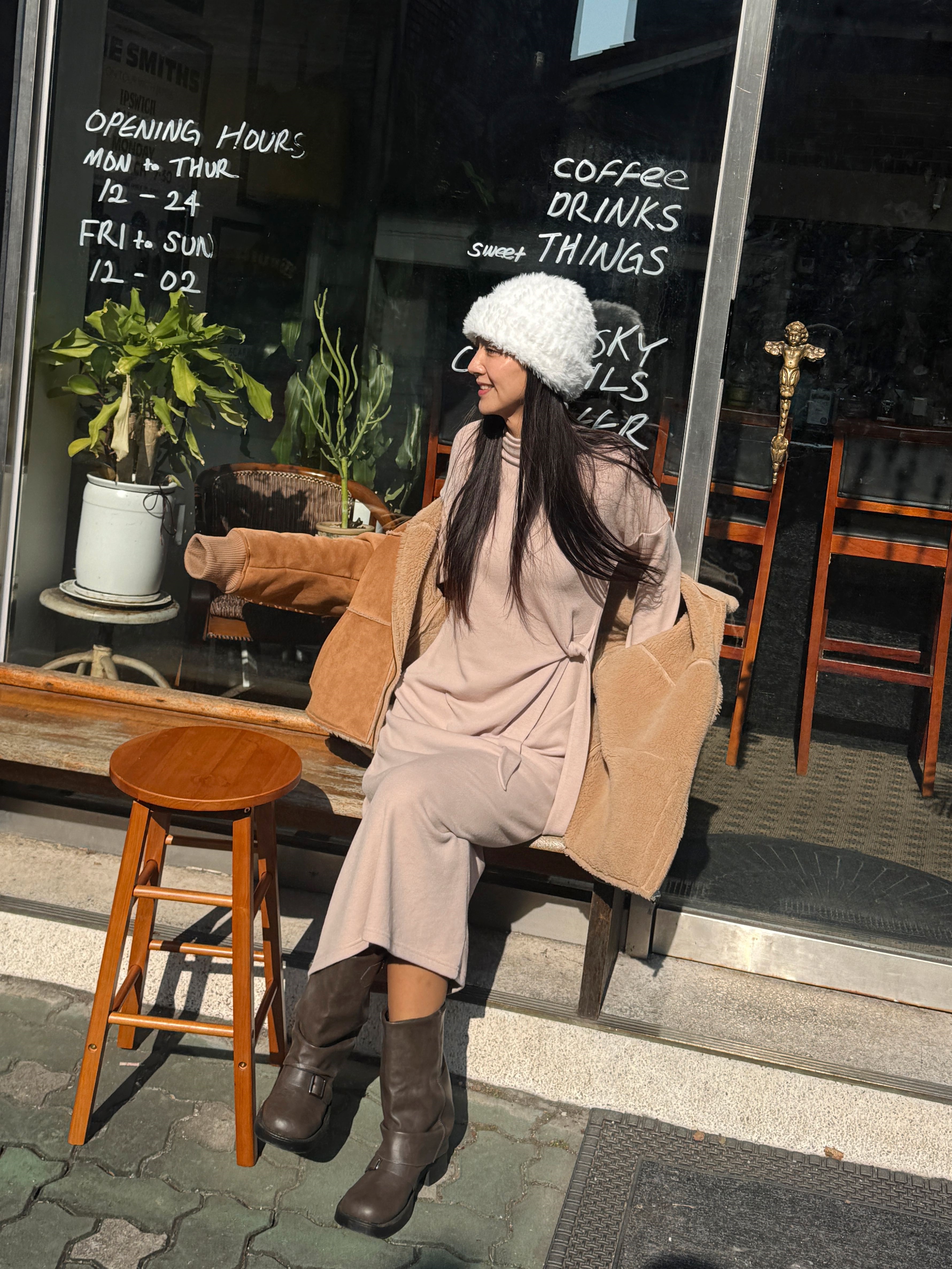 裏起毛ロング長袖ノットワンピース | 詳細画像8