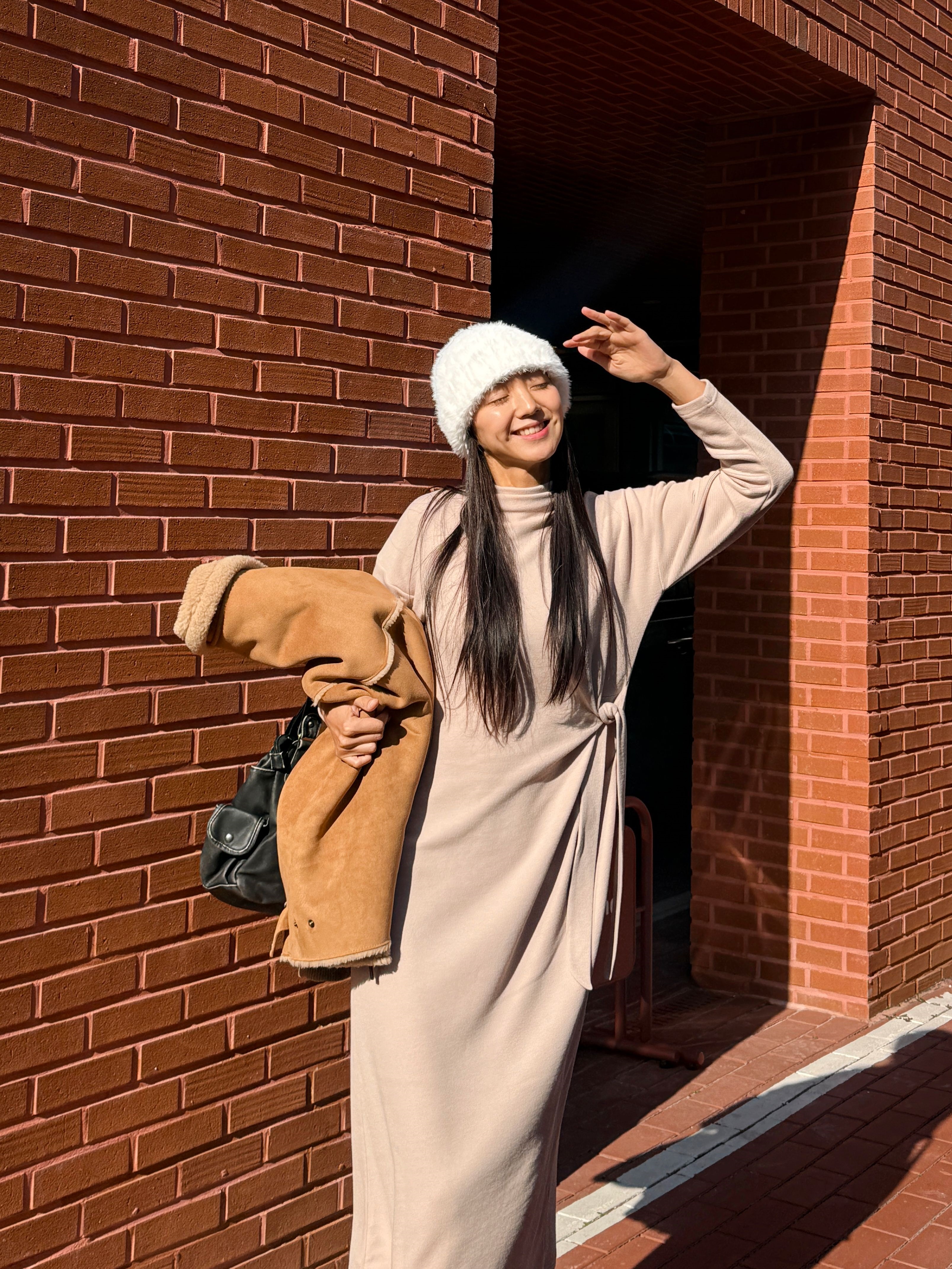 裏起毛ロング長袖ノットワンピース | 詳細画像9