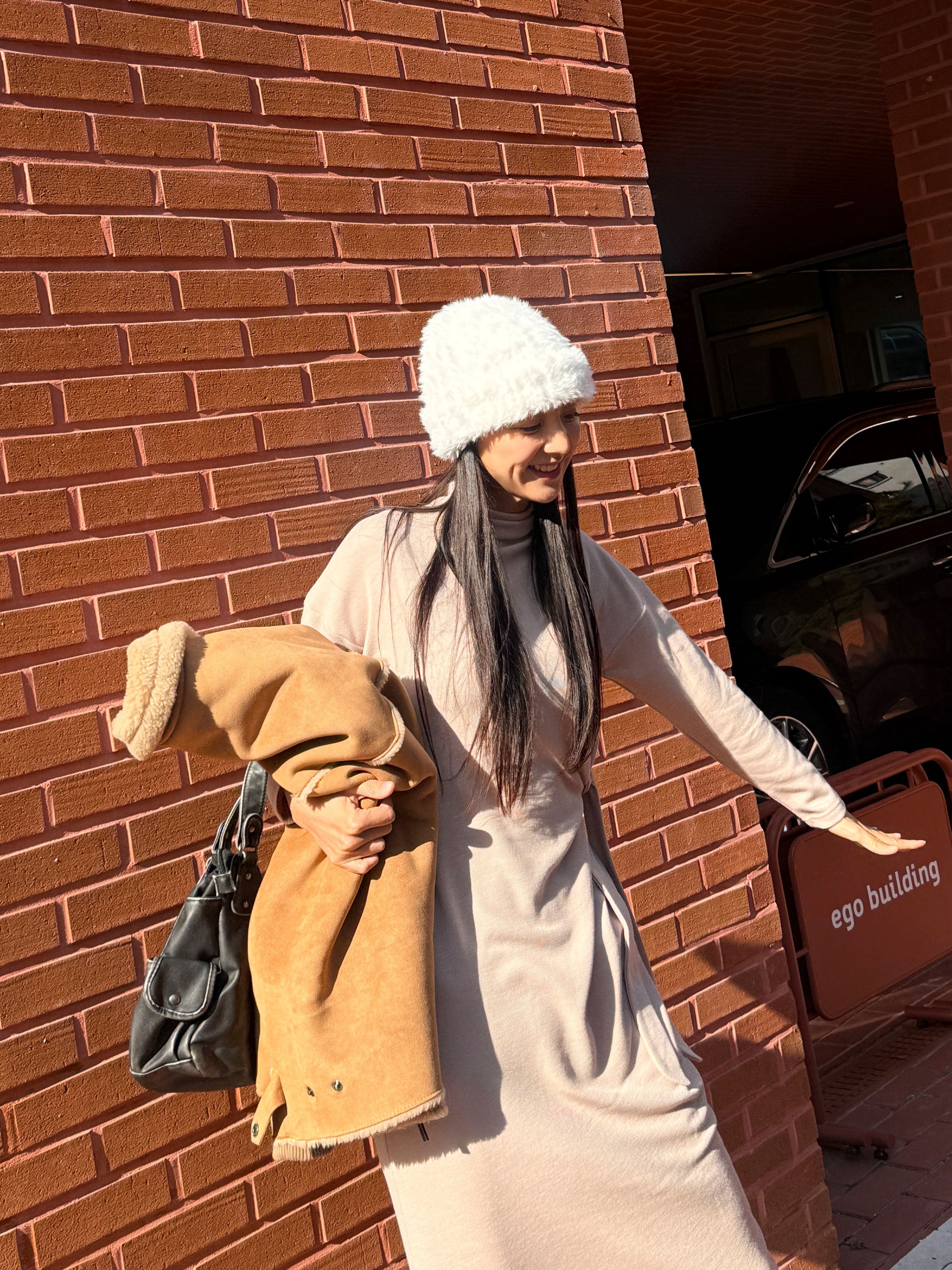 裏起毛ロング長袖ノットワンピース | 詳細画像10