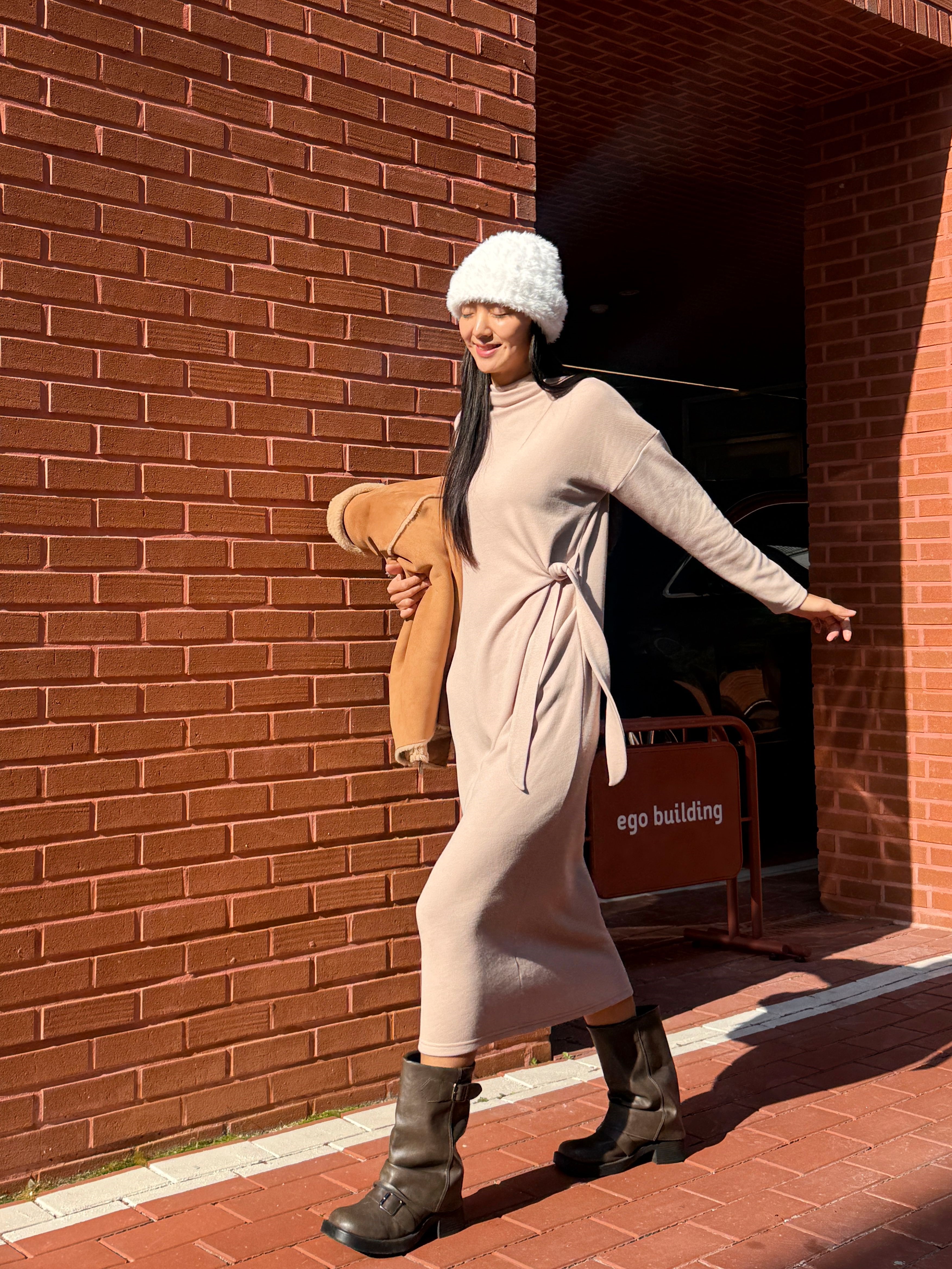 裏起毛ロング長袖ノットワンピース | 詳細画像11