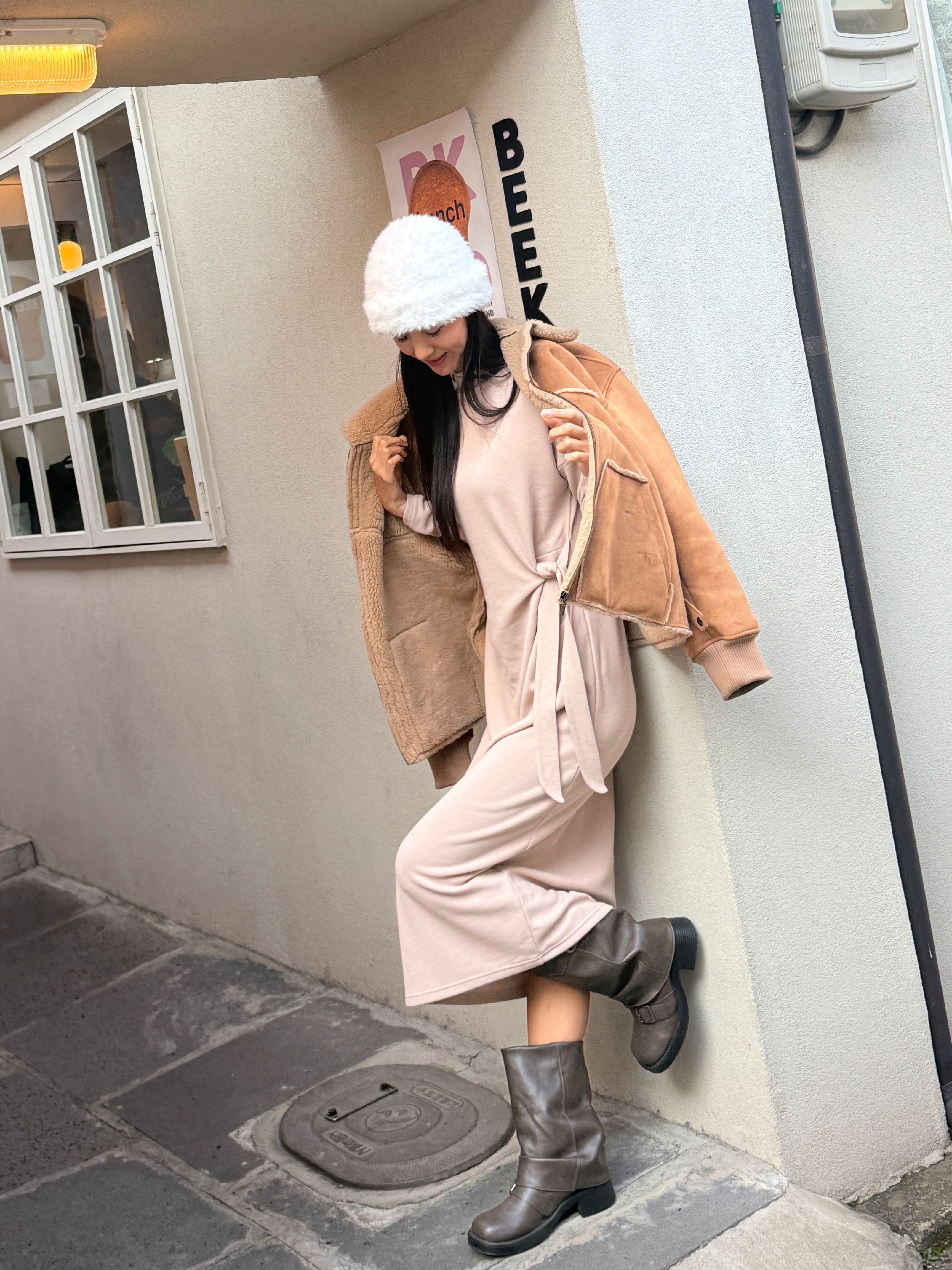 裏起毛ロング長袖ノットワンピース | 詳細画像12