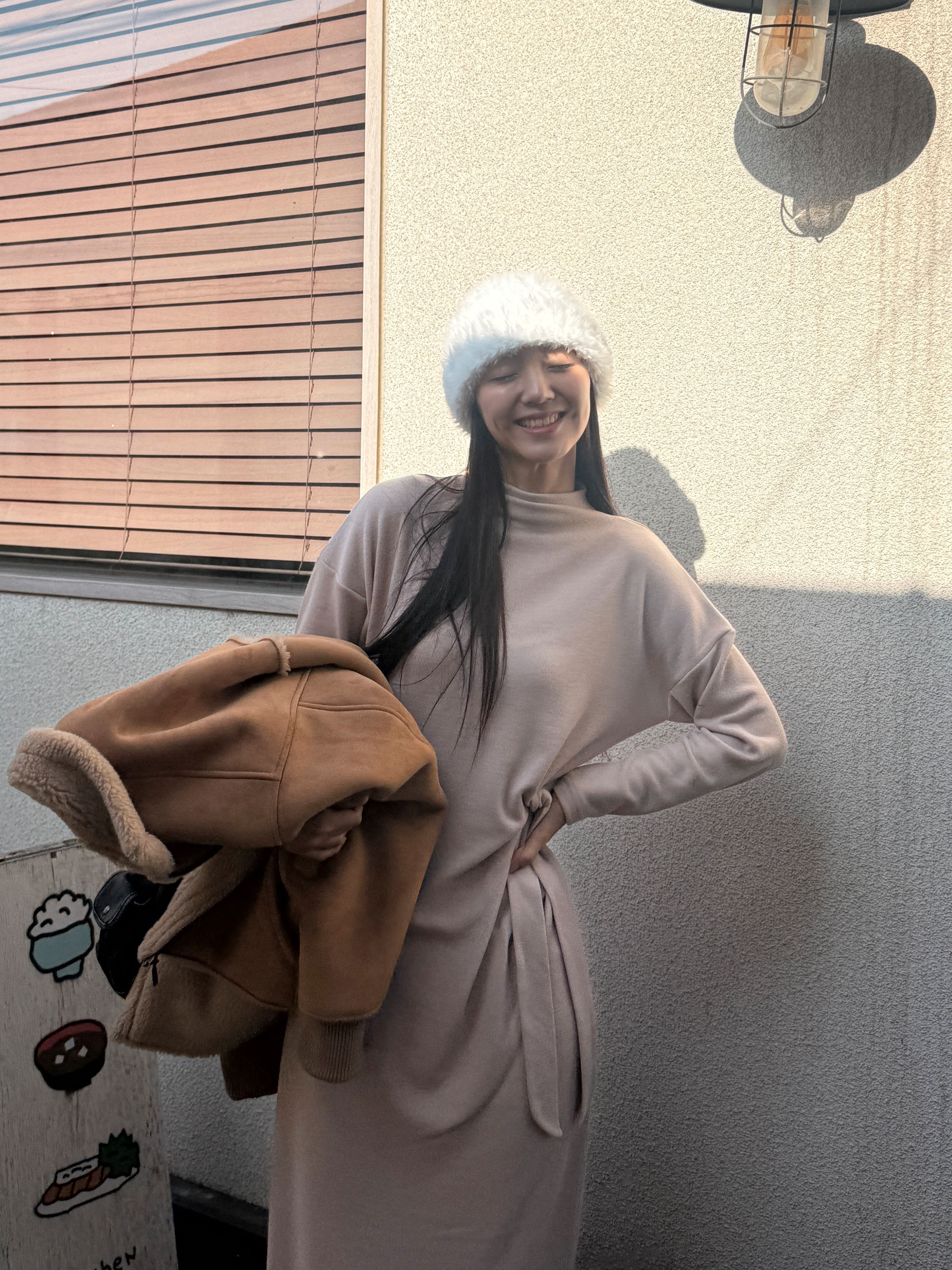 裏起毛ロング長袖ノットワンピース | 詳細画像15