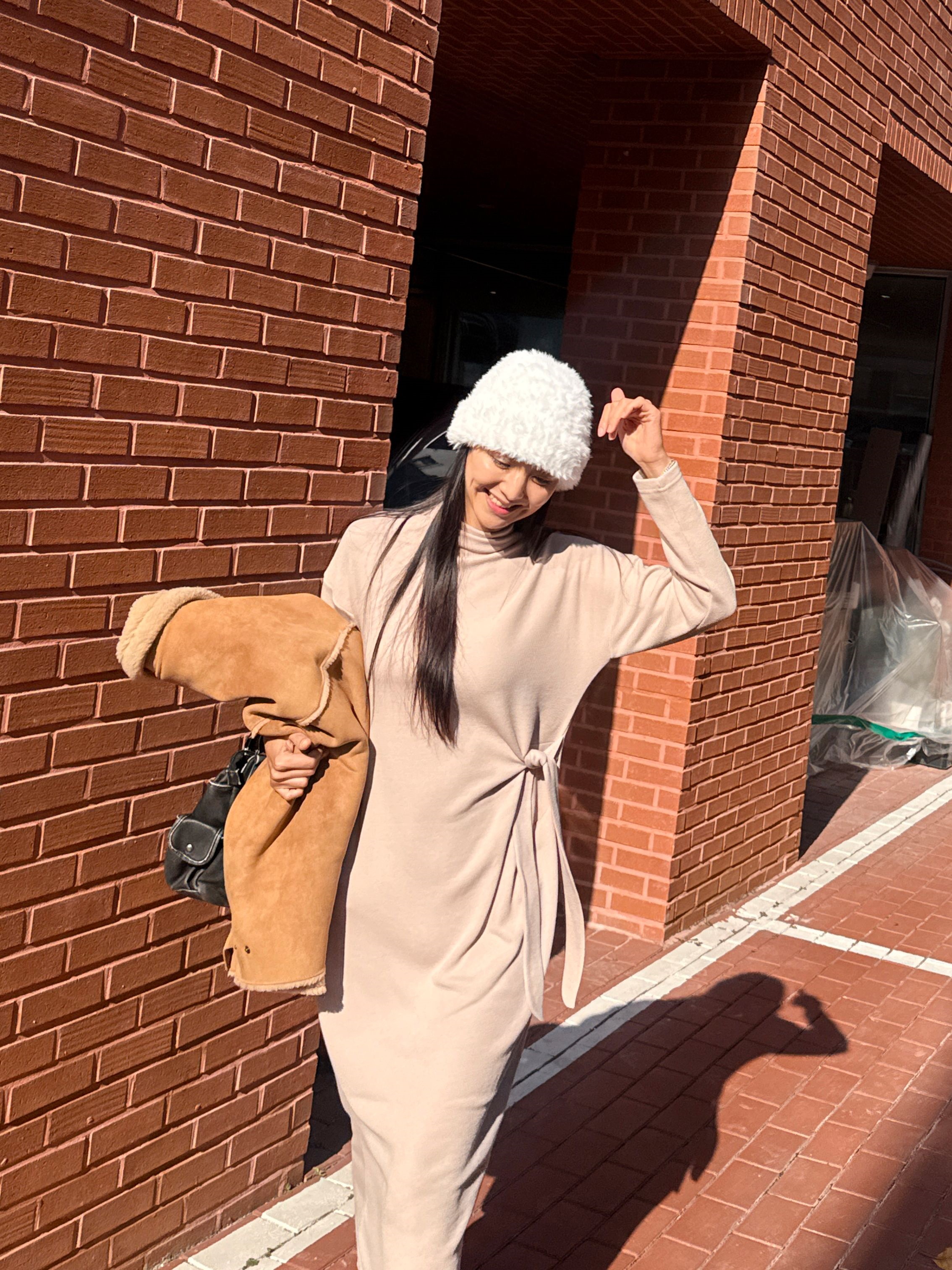 裏起毛ロング長袖ノットワンピース | 詳細画像14