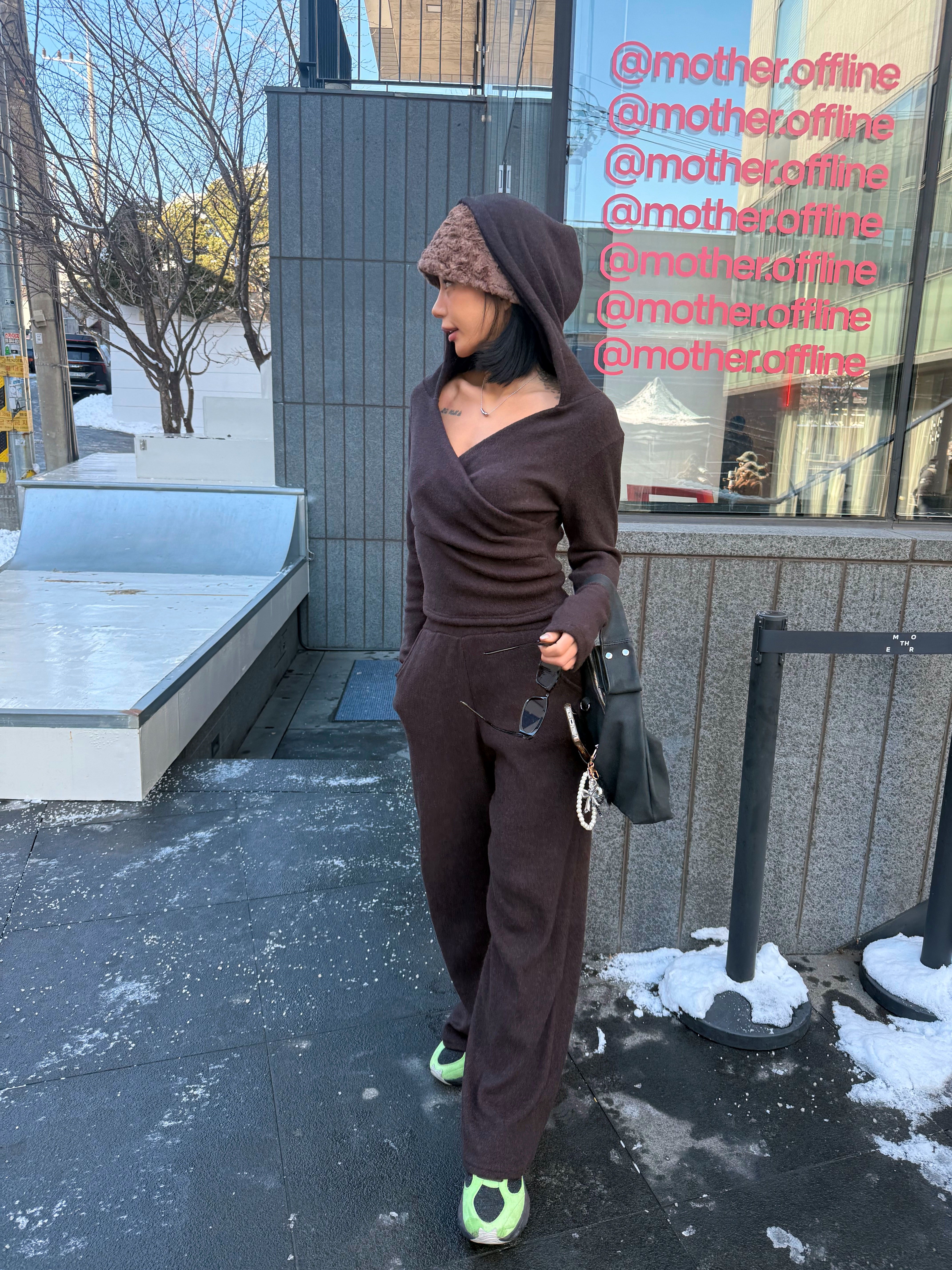 起毛ソフトフードポケットウエストゴムルーズ長袖セットアップパンツジップパーカー | 詳細画像5