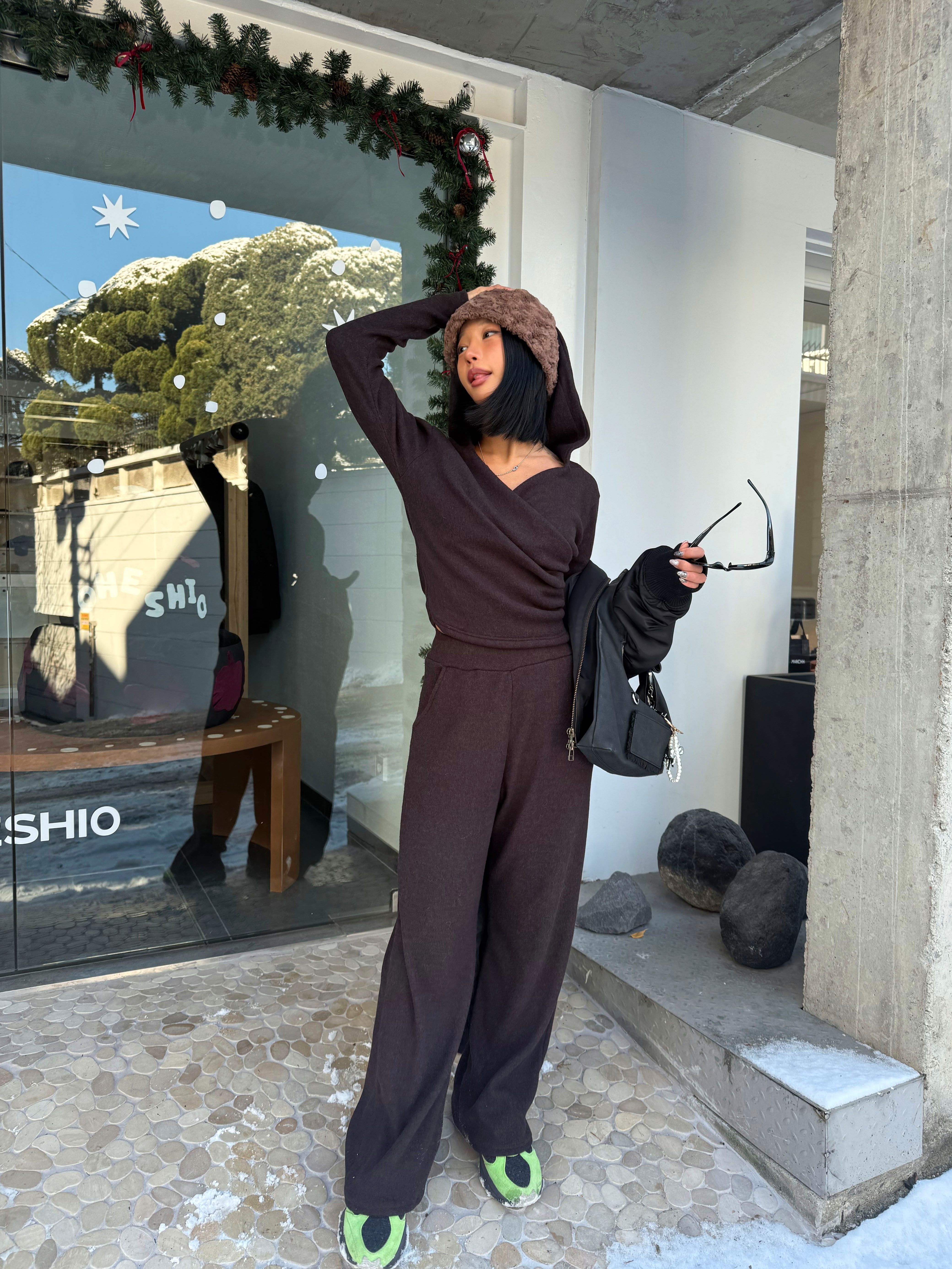 起毛ソフトフードポケットウエストゴムルーズ長袖セットアップパンツジップパーカー | 詳細画像10