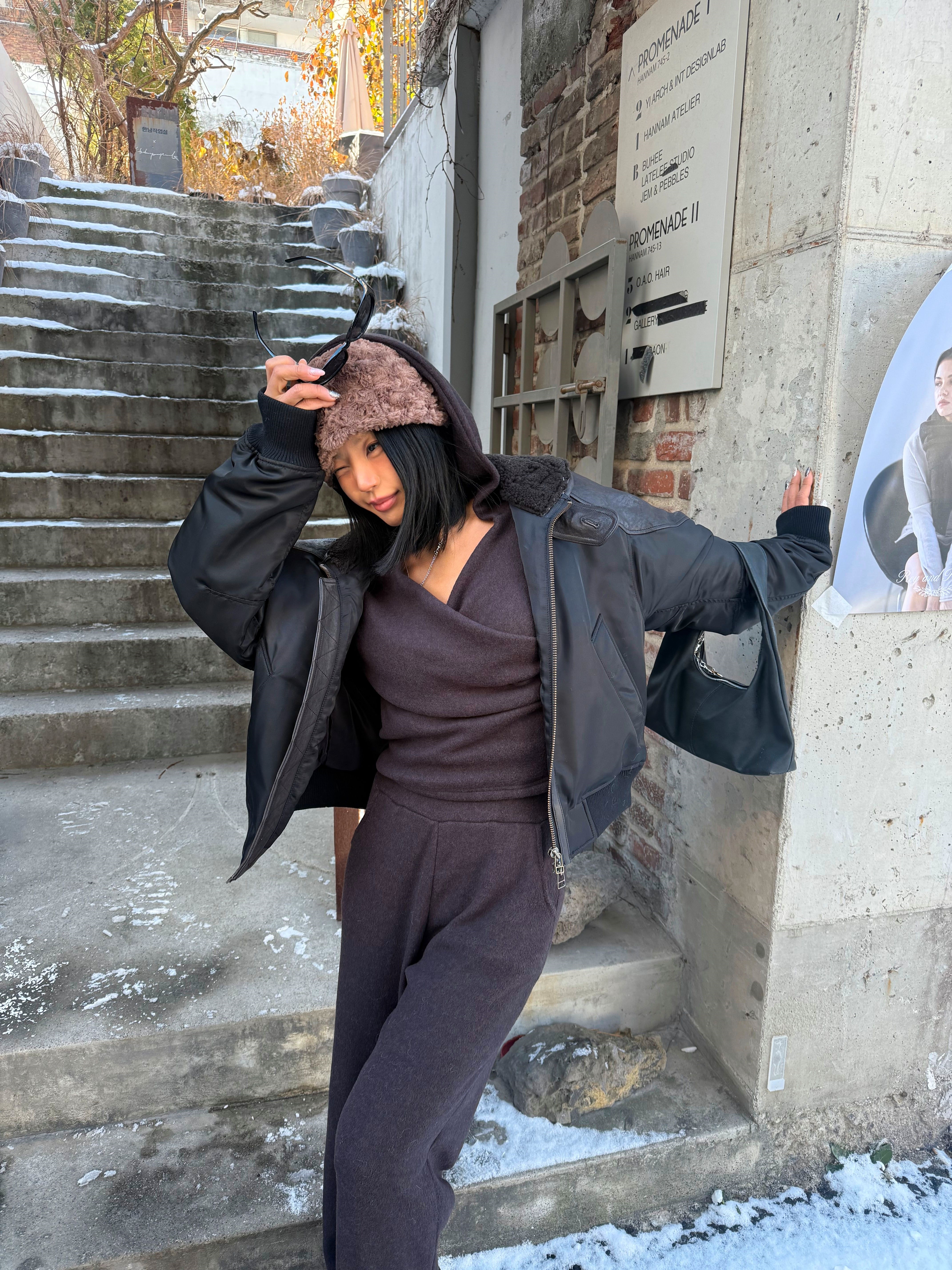 起毛ソフトフードポケットウエストゴムルーズ長袖セットアップパンツジップパーカー | 詳細画像12