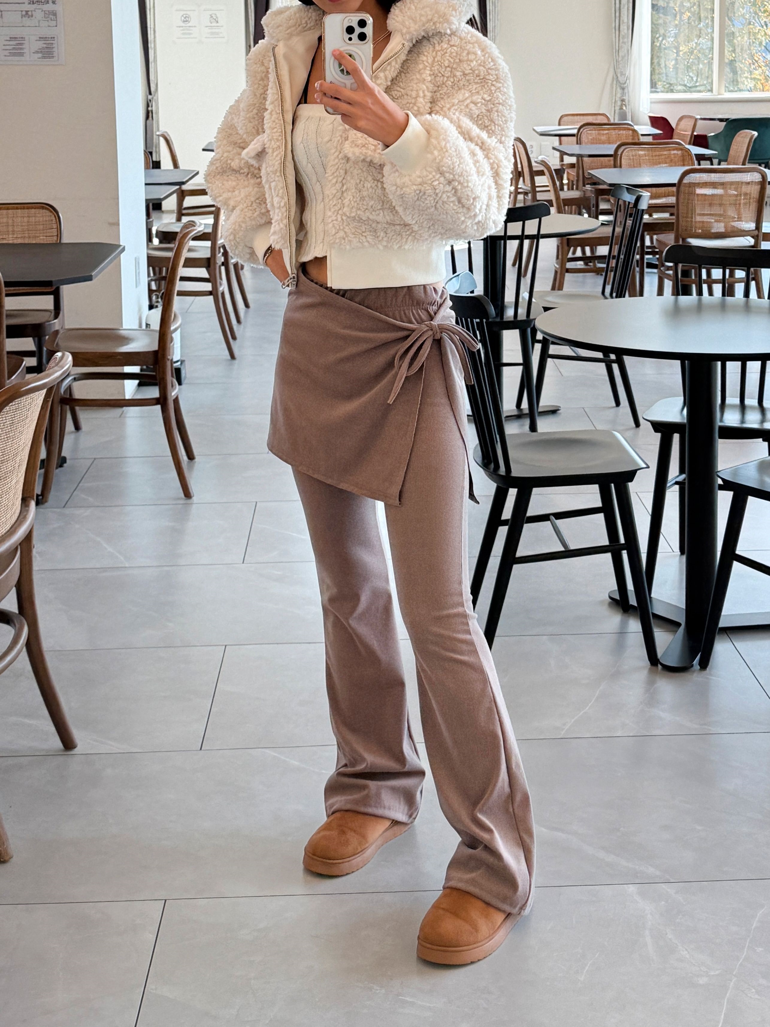 ストレッチラップウエストゴムスリムブーツカットセットアップスカートパンツ | 詳細画像3