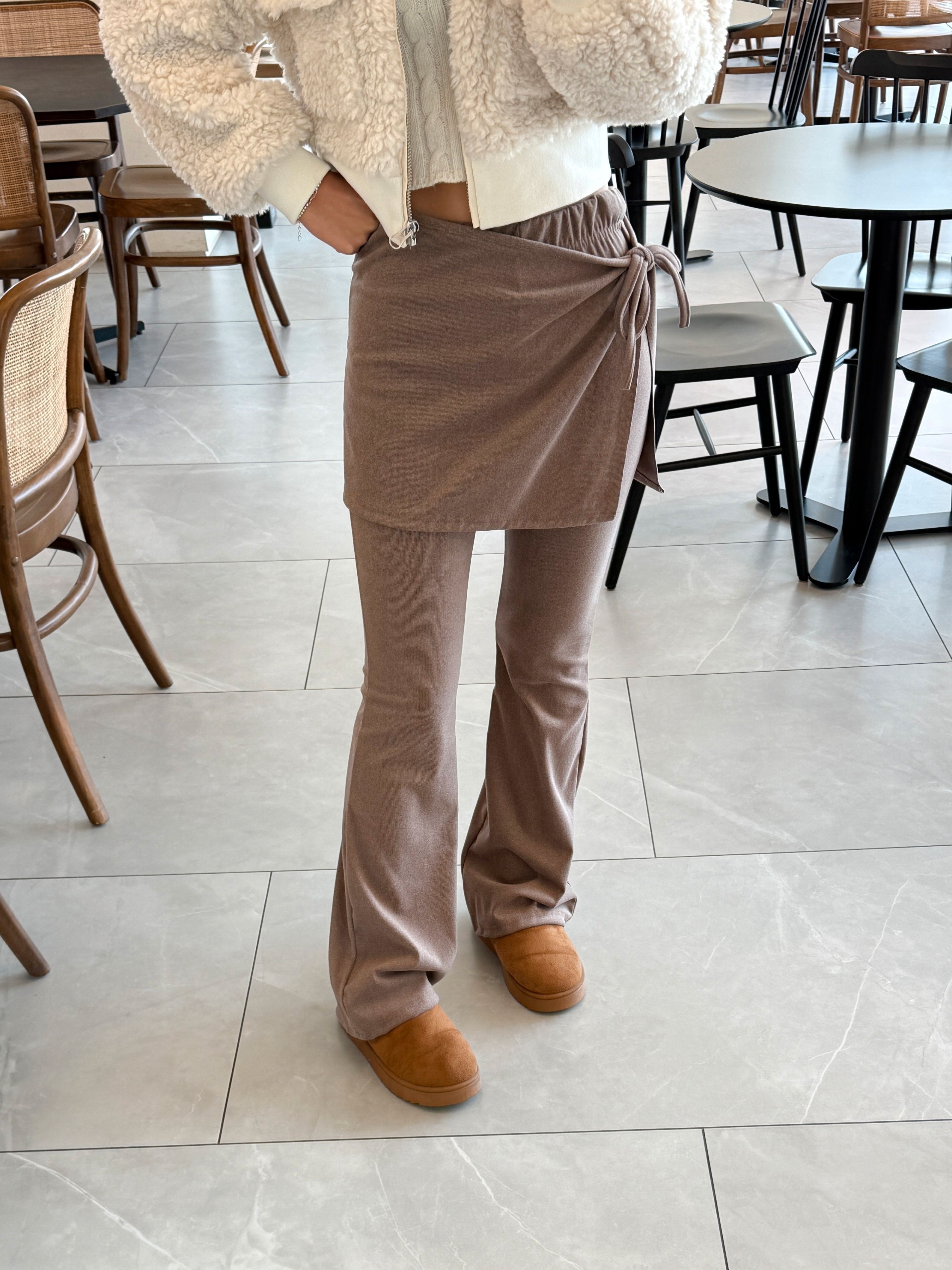 ストレッチラップウエストゴムスリムブーツカットセットアップスカートパンツ | 詳細画像4