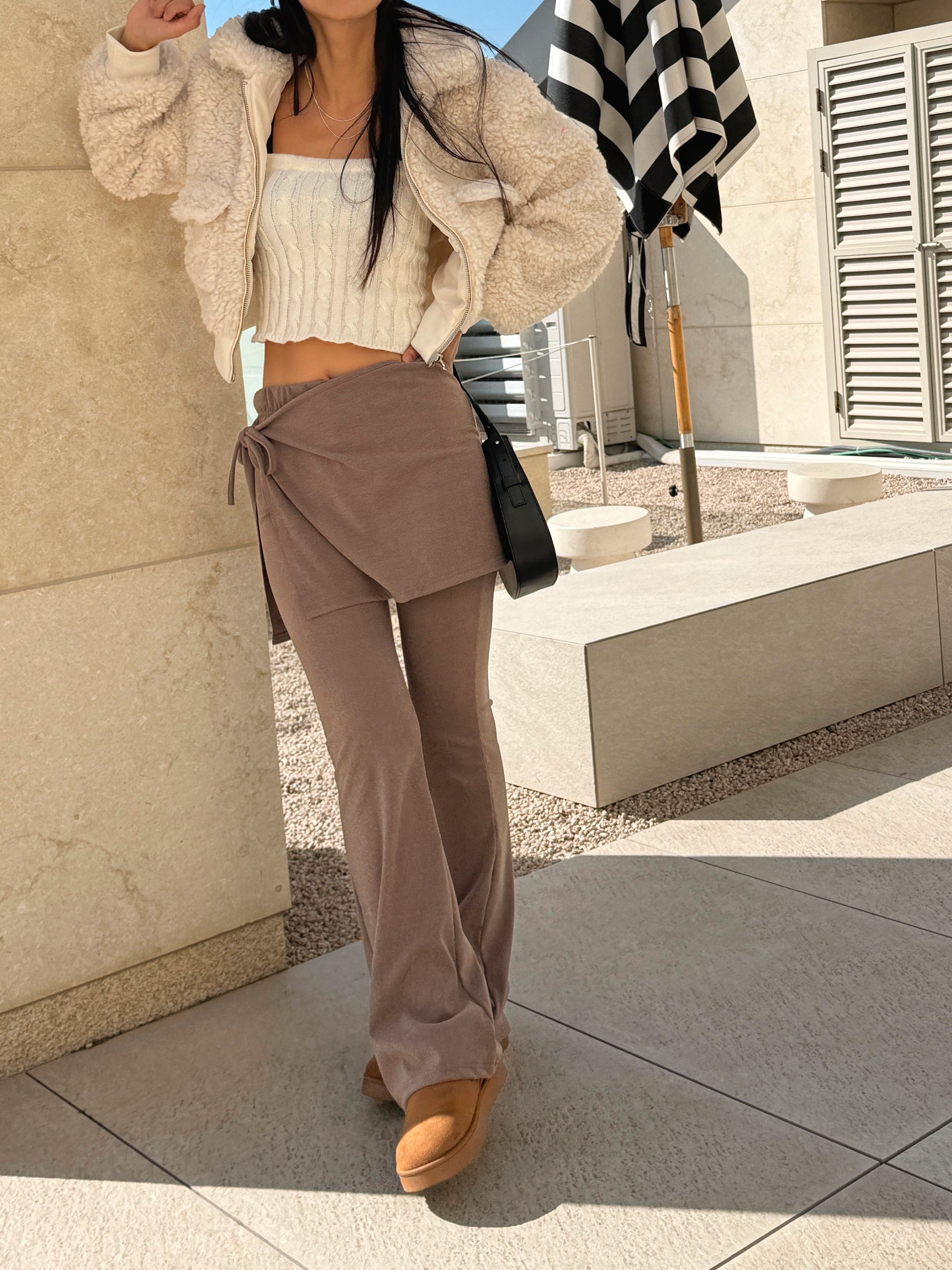 ストレッチラップウエストゴムスリムブーツカットセットアップスカートパンツ | 詳細画像11