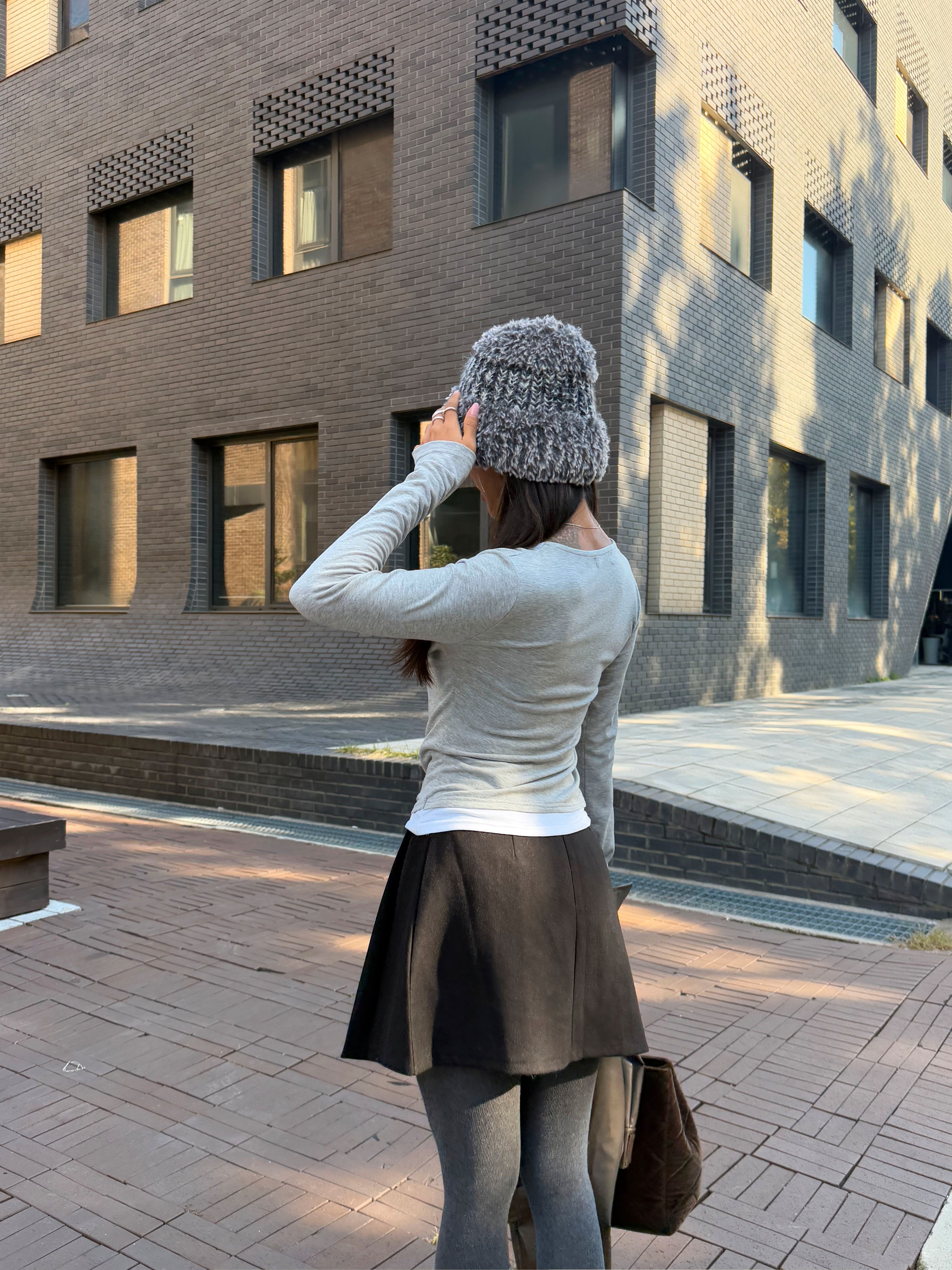 裏起毛配色スリムレイヤード風長袖ギャザーTシャツ | 詳細画像5