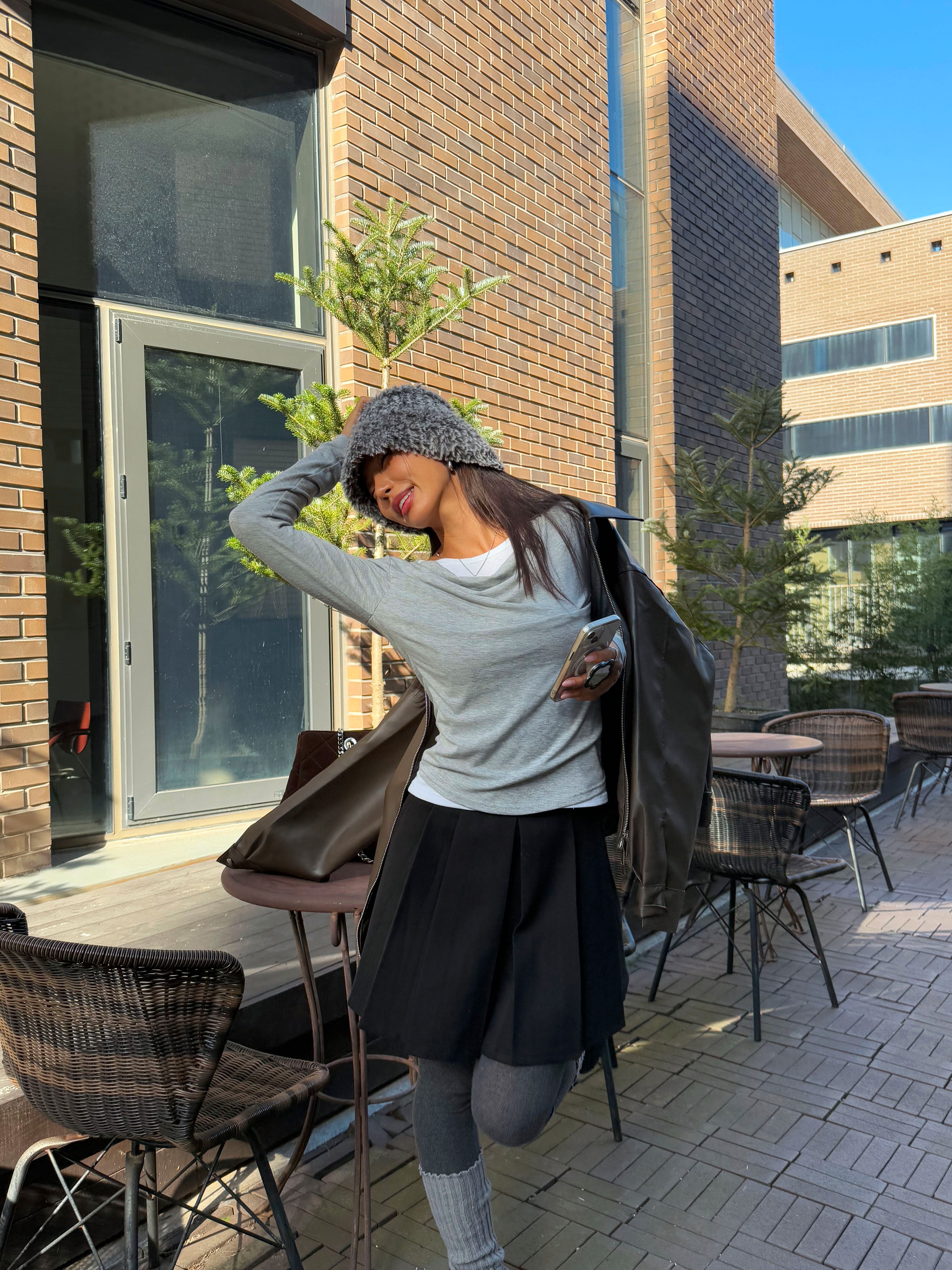 裏起毛配色スリムレイヤード風長袖ギャザーTシャツ | 詳細画像7