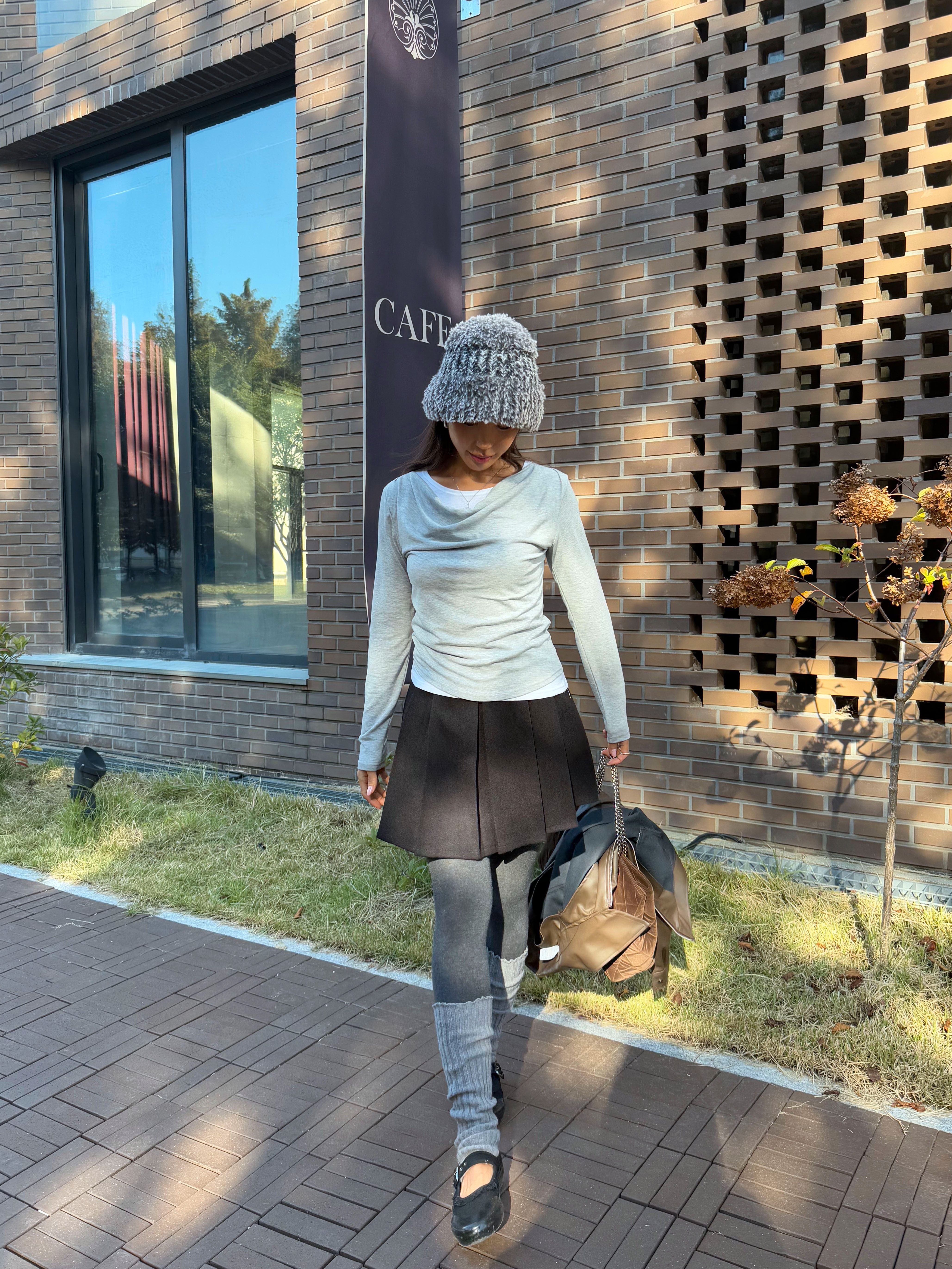 裏起毛配色スリムレイヤード風長袖ギャザーTシャツ | 詳細画像11