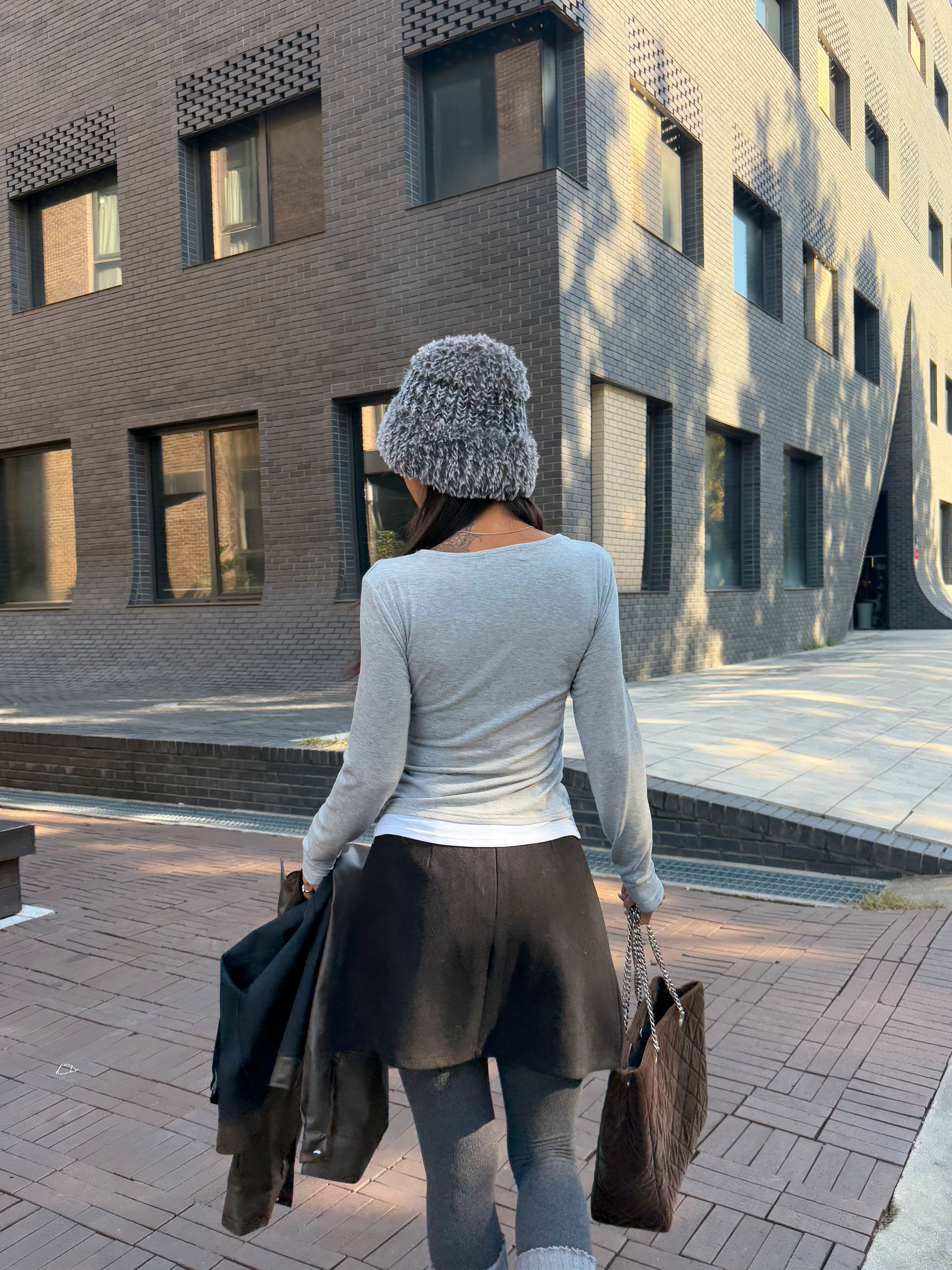 裏起毛配色スリムレイヤード風長袖ギャザーTシャツ | 詳細画像13