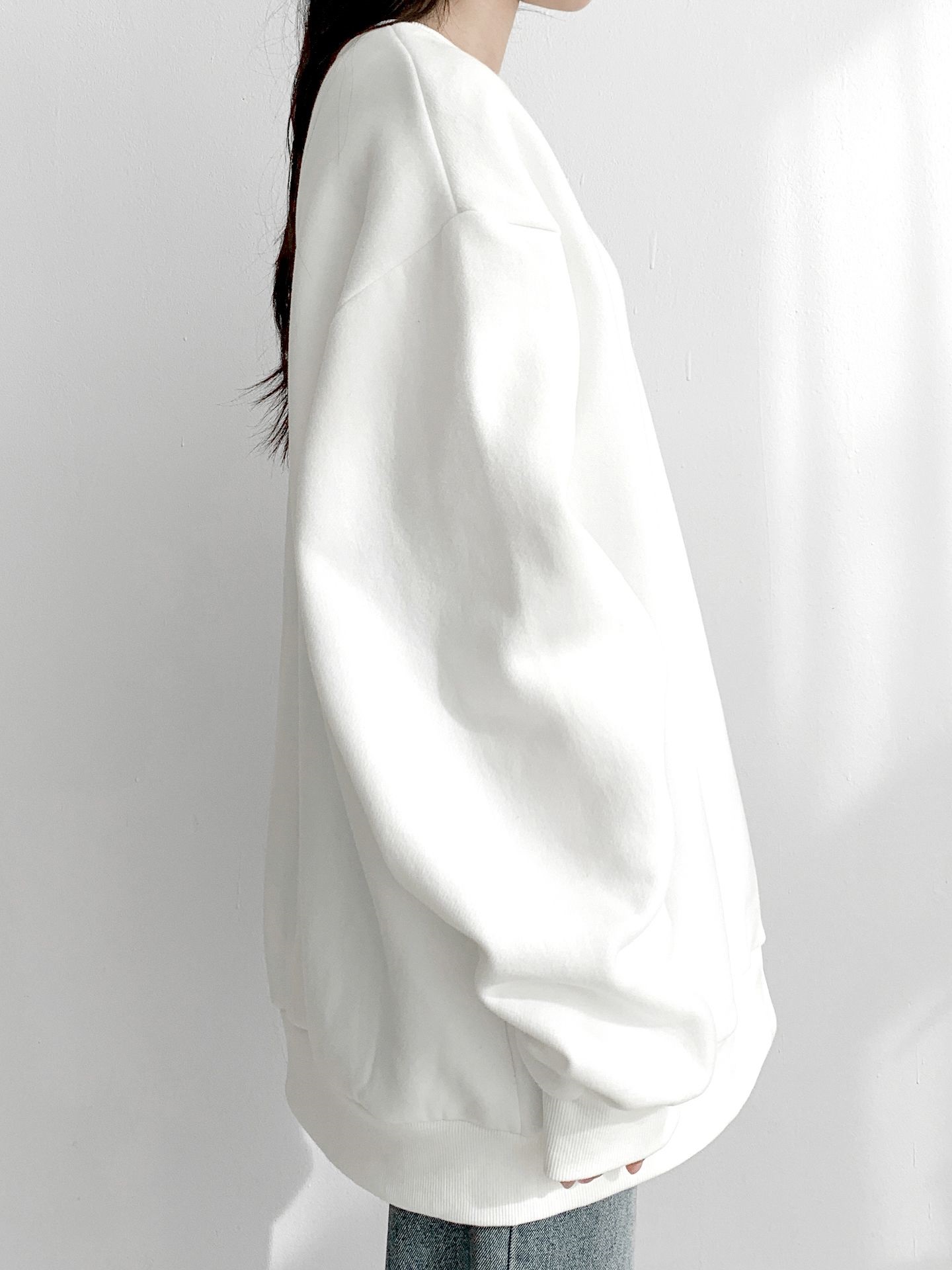 裏起毛ラウンドネックベーシックオーバーサイズ無地スウェット | 詳細画像4