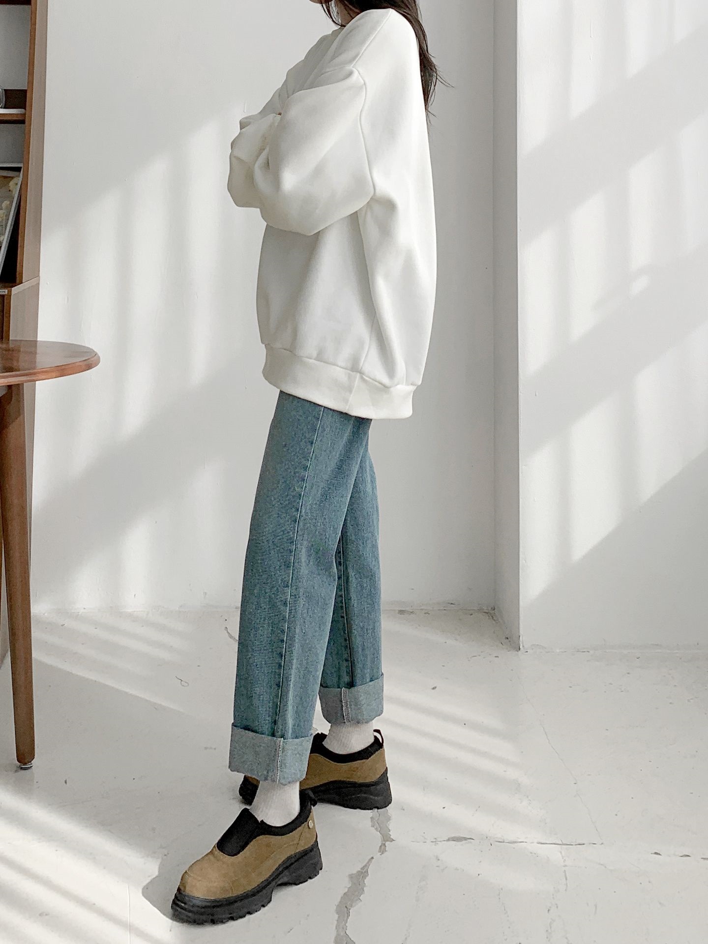 裏起毛ラウンドネックベーシックオーバーサイズ無地スウェット | 詳細画像5