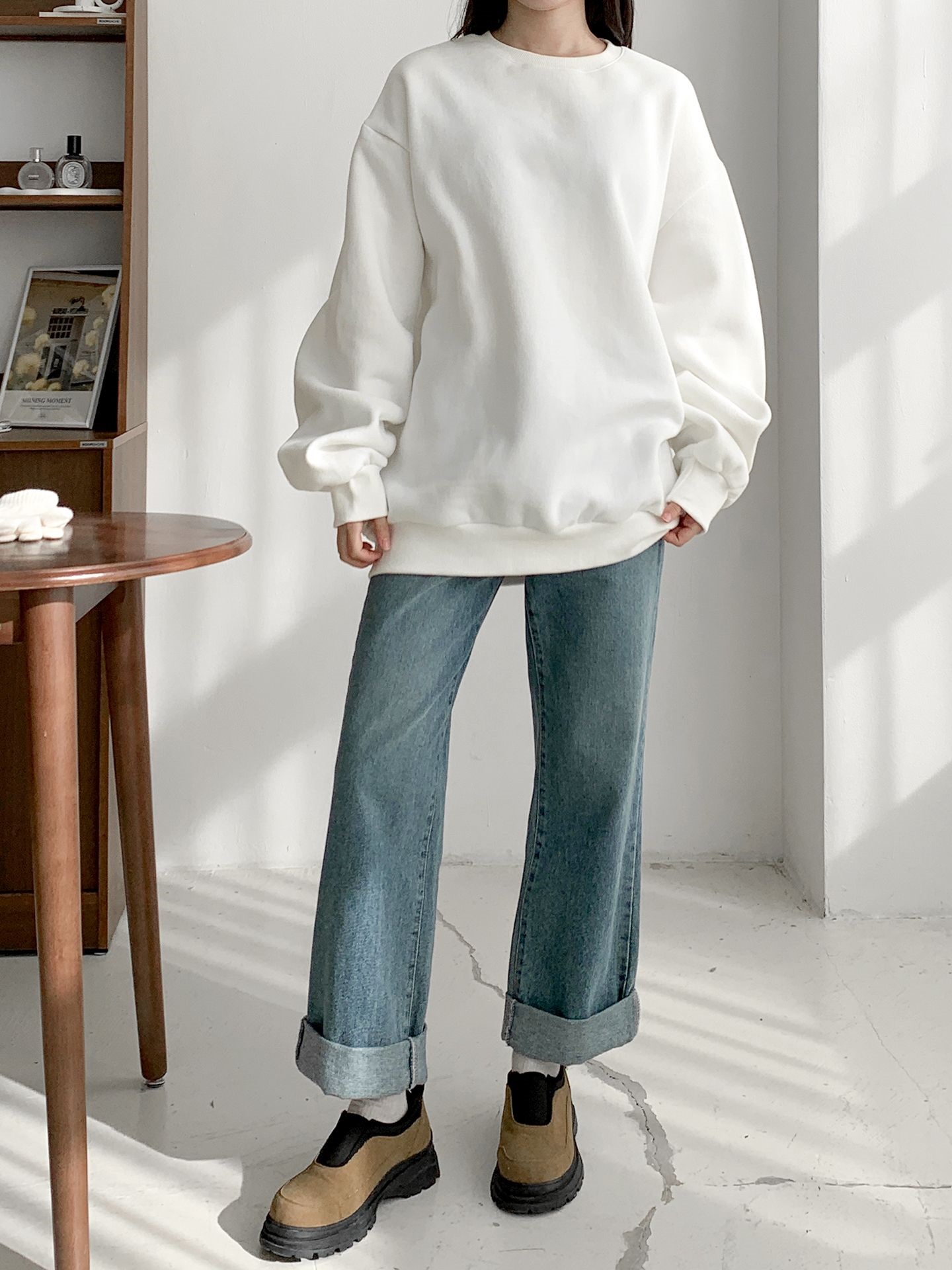 裏起毛ラウンドネックベーシックオーバーサイズ無地スウェット | 詳細画像7