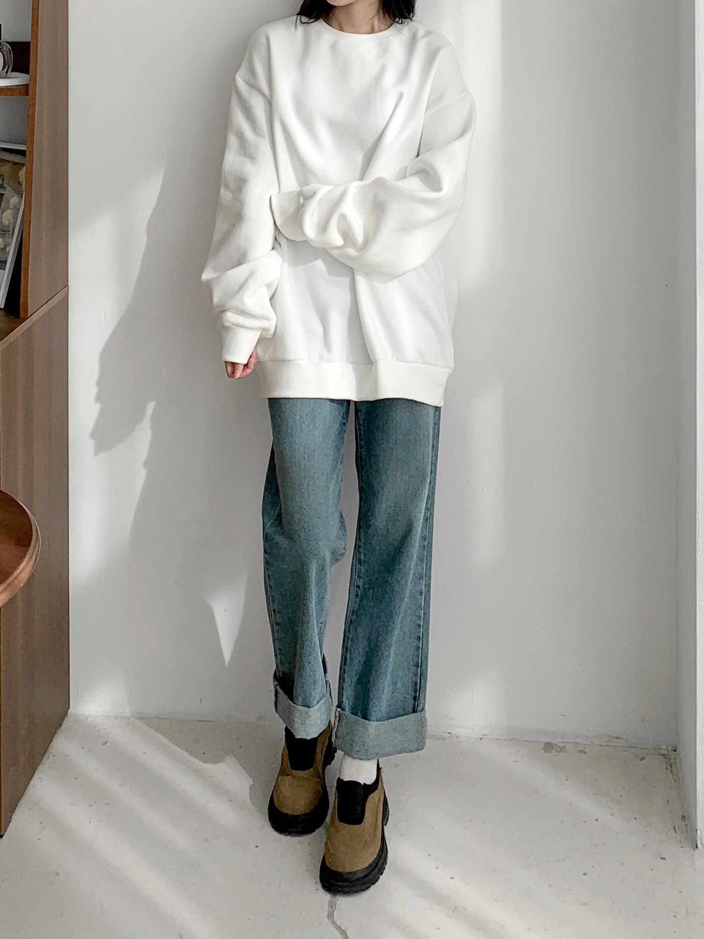 裏起毛ラウンドネックベーシックオーバーサイズ無地スウェット | 詳細画像8