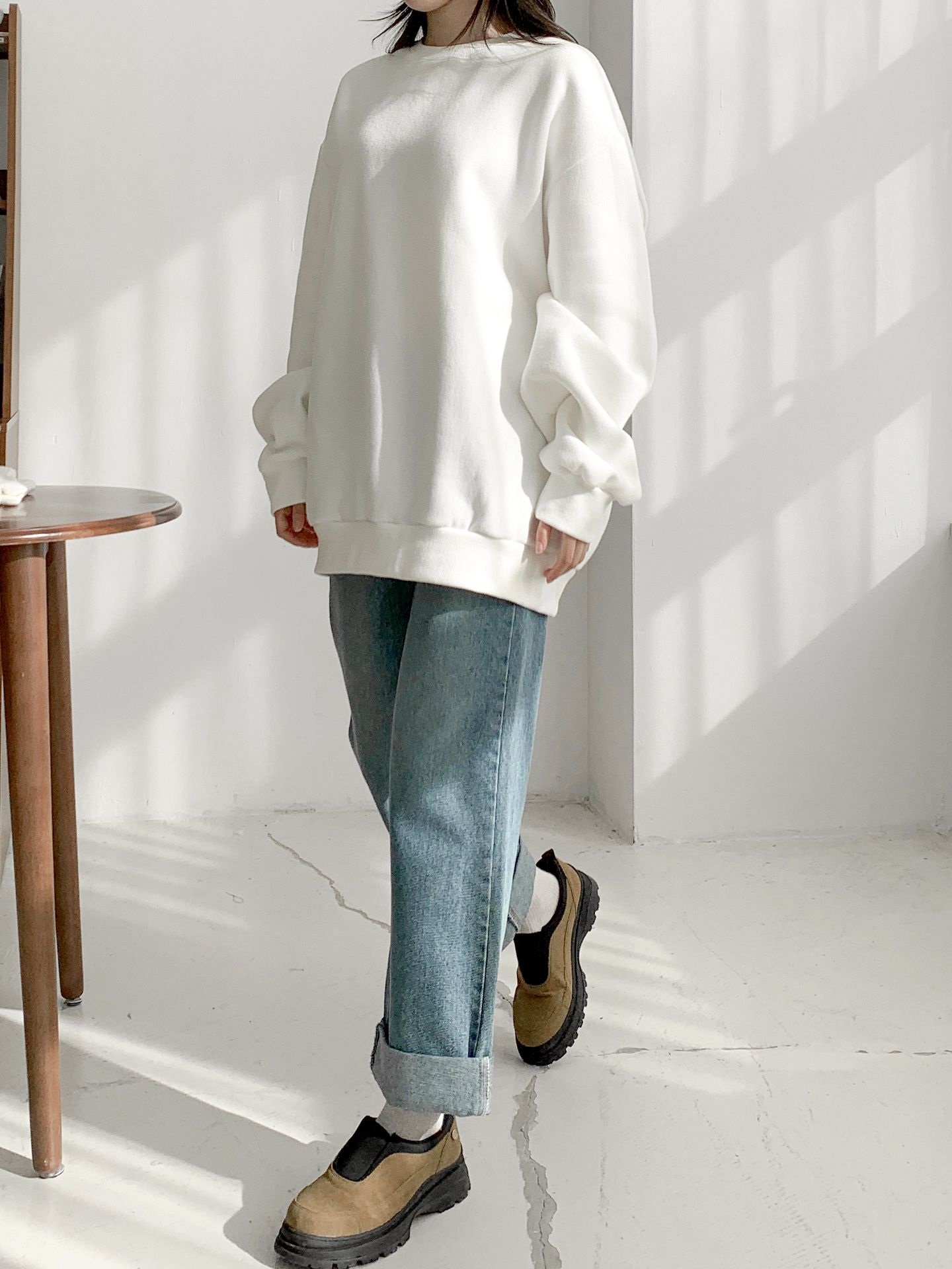 裏起毛ラウンドネックベーシックオーバーサイズ無地スウェット | 詳細画像13