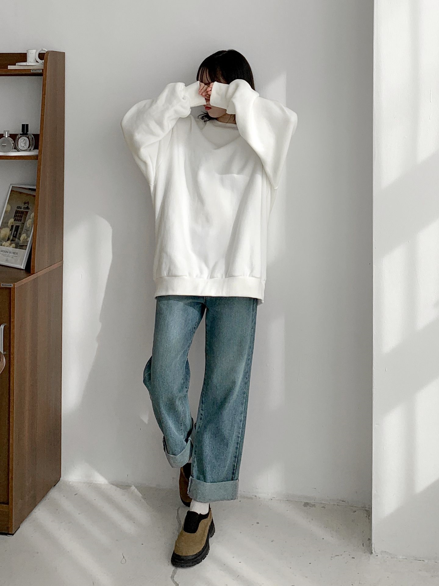 裏起毛ラウンドネックベーシックオーバーサイズ無地スウェット | 詳細画像14