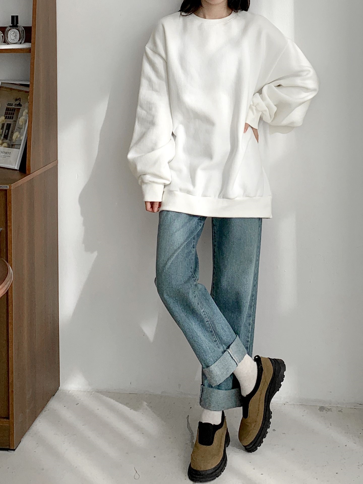 裏起毛ラウンドネックベーシックオーバーサイズ無地スウェット | 詳細画像15