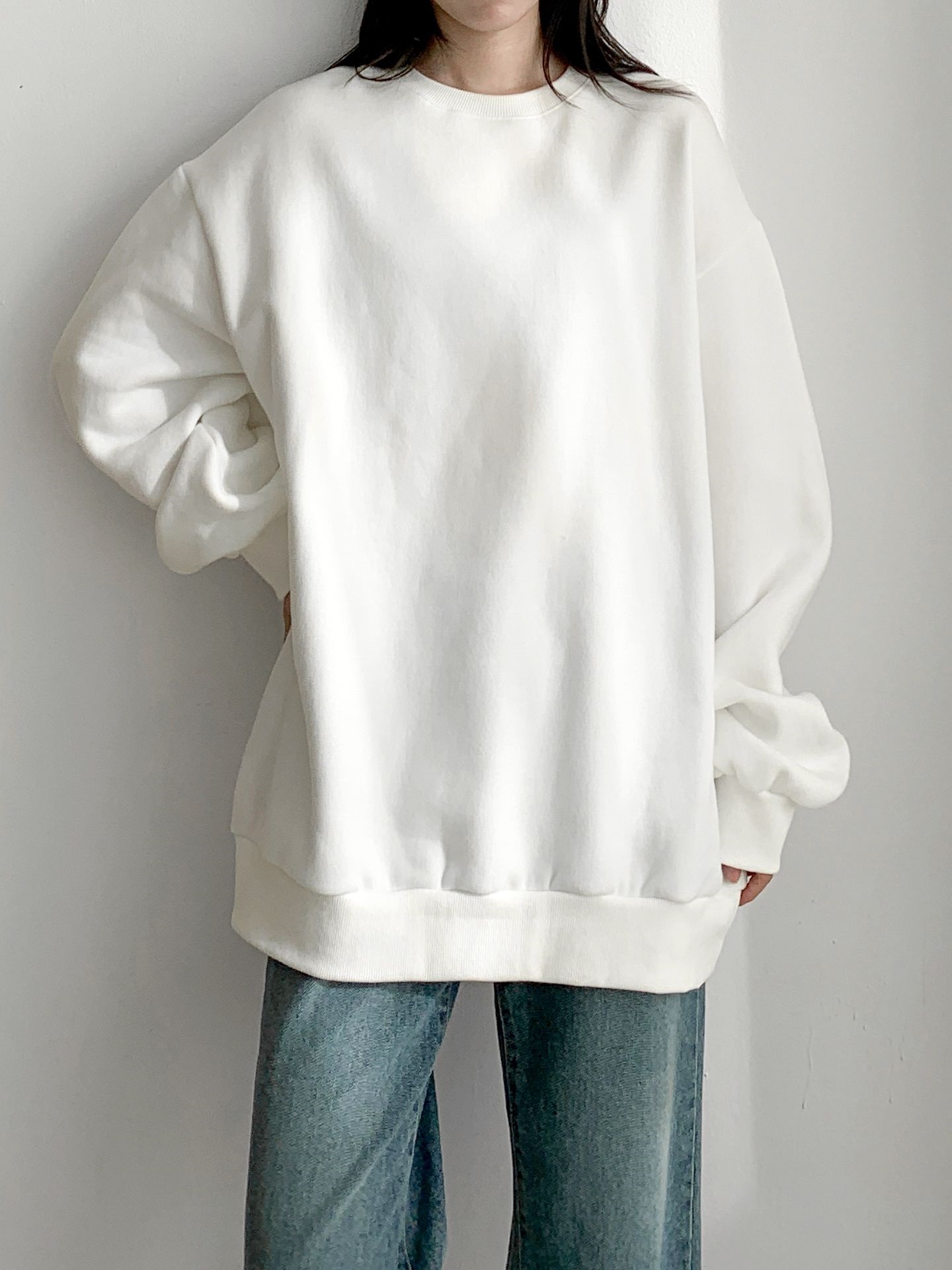 裏起毛ラウンドネックベーシックオーバーサイズ無地スウェット | 詳細画像16