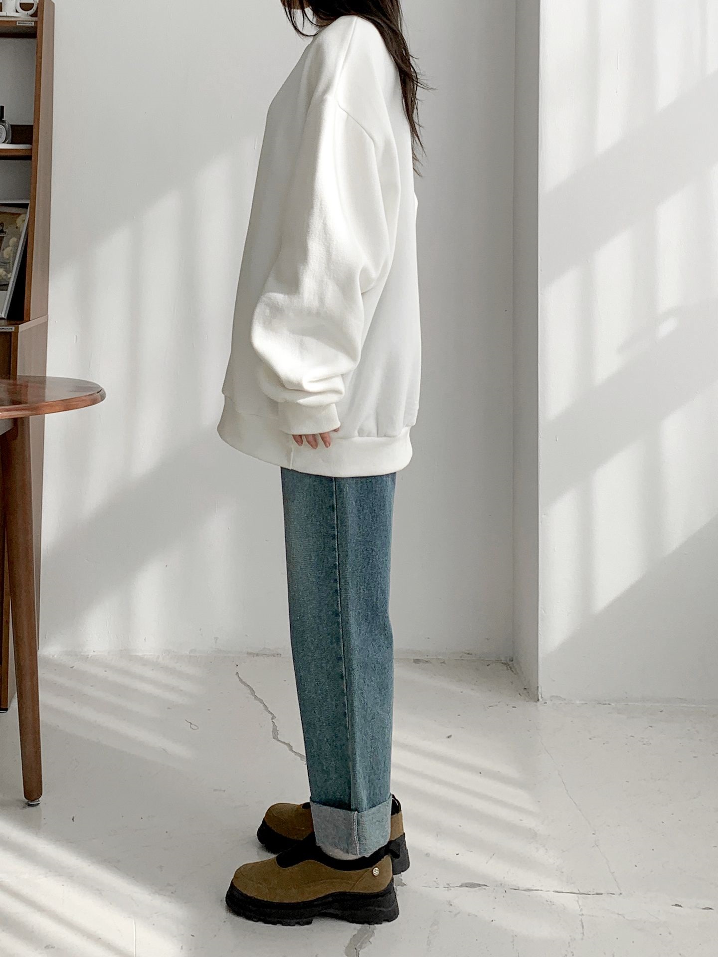 裏起毛ラウンドネックベーシックオーバーサイズ無地スウェット | 詳細画像17