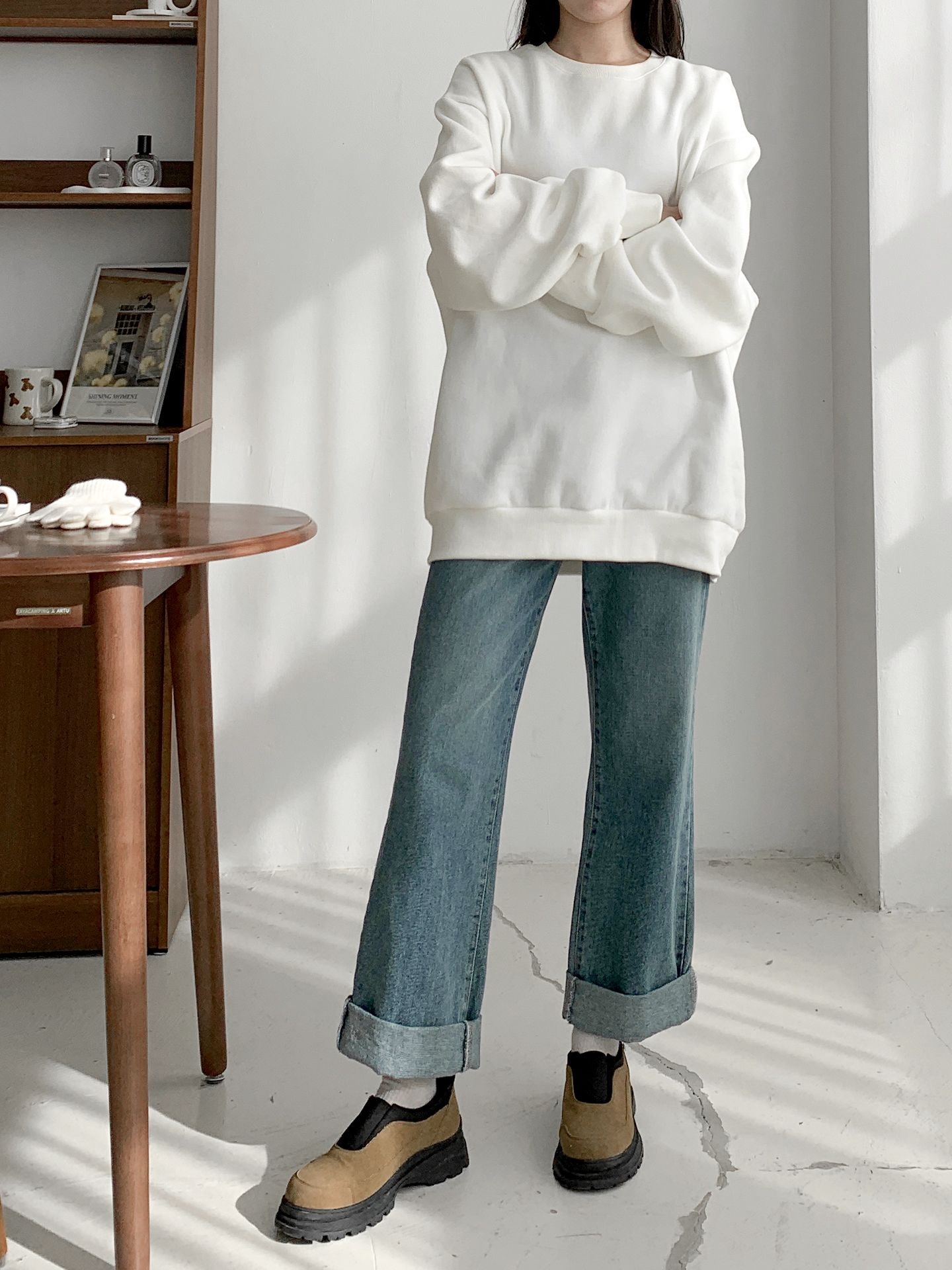 裏起毛ラウンドネックベーシックオーバーサイズ無地スウェット | 詳細画像20