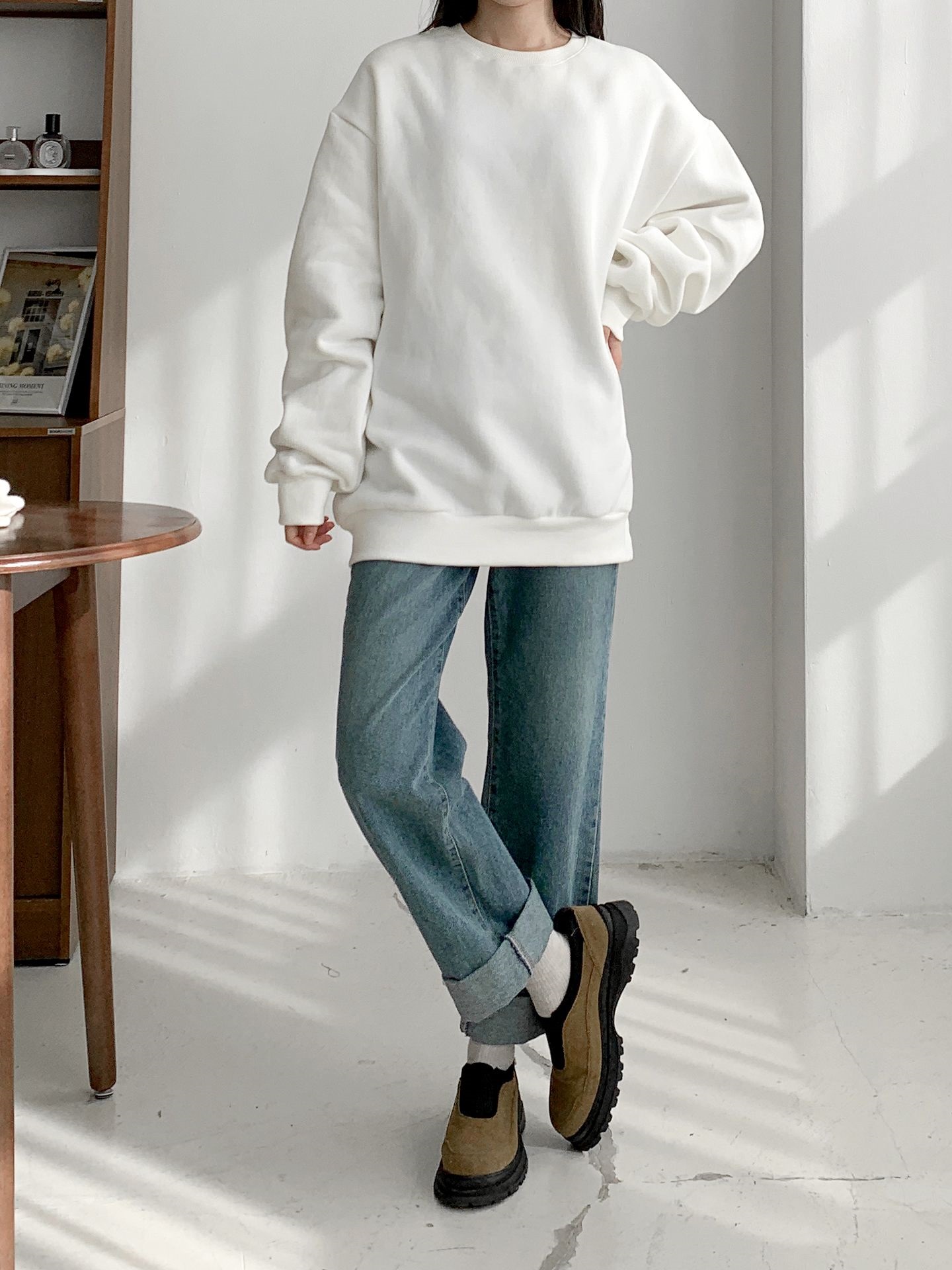 裏起毛ラウンドネックベーシックオーバーサイズ無地スウェット | 詳細画像22