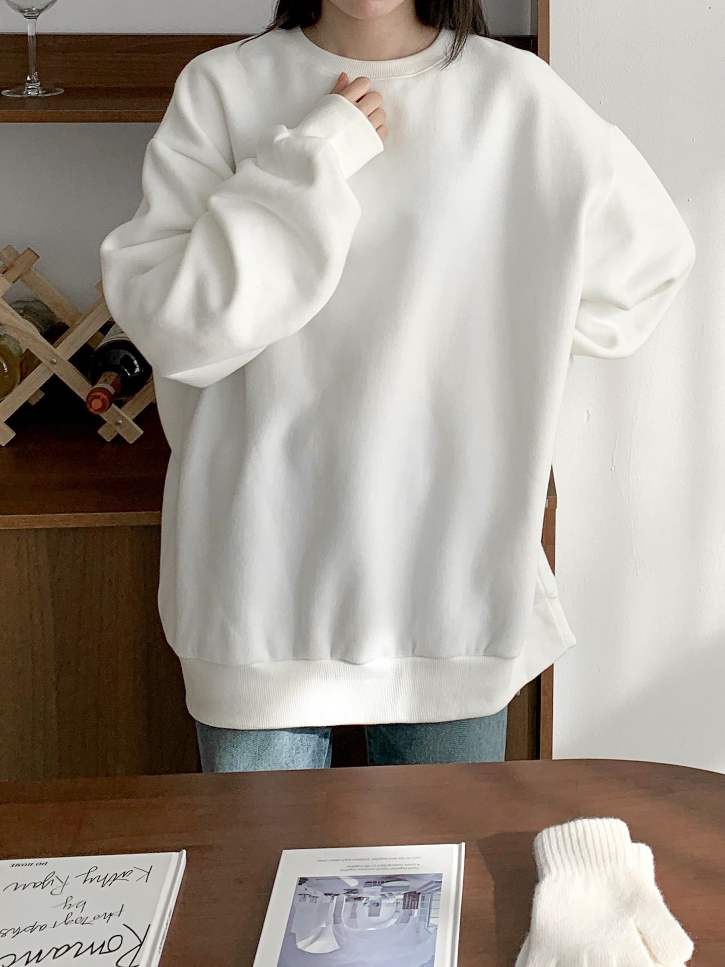 裏起毛ラウンドネックベーシックオーバーサイズ無地スウェット | 詳細画像23