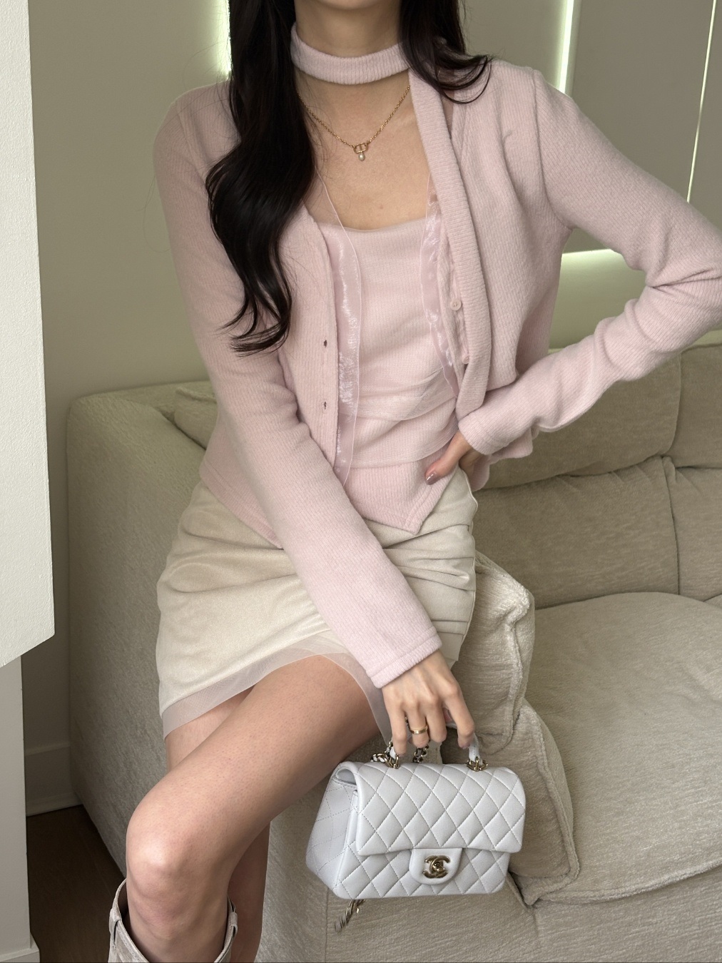 Vネックシャーリングアンバランスアンサンブルストラップ付 | 詳細画像12