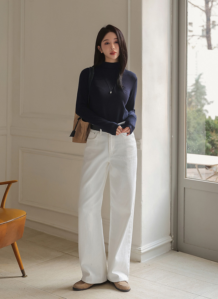 裏起毛ストレッチタートルネックハーフネック長袖Tシャツ2TYPE