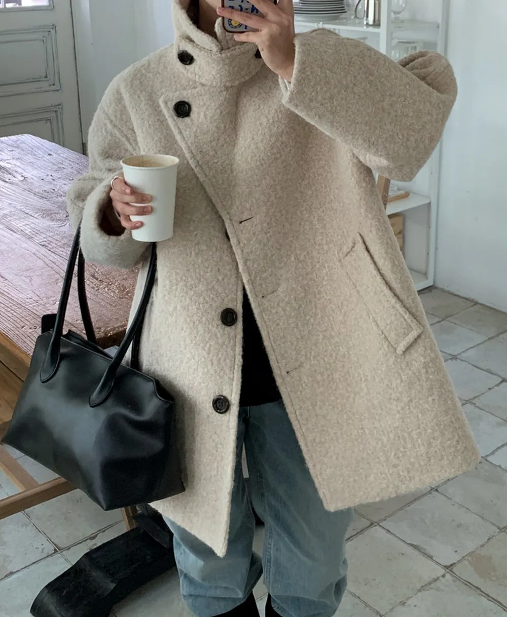 ウール混ハートネックハーフボタンコート | 詳細画像1