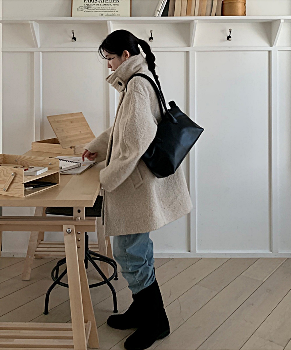 ウール混ハートネックハーフボタンコート | 詳細画像3