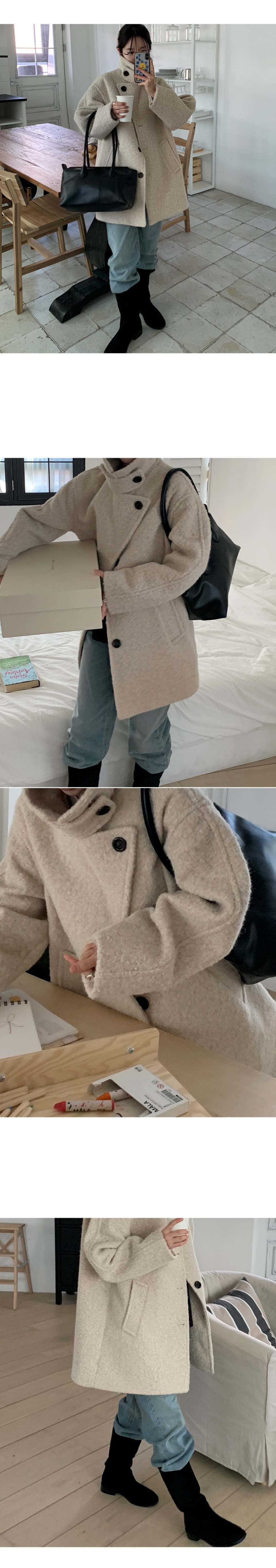 ウール混ハートネックハーフボタンコート | 詳細画像5