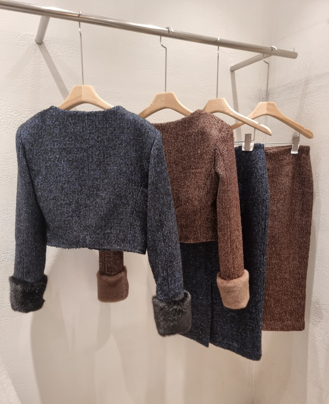 ツイードウール混エコファースクエアネック肩パッドクロップドセットアップ | 詳細画像22