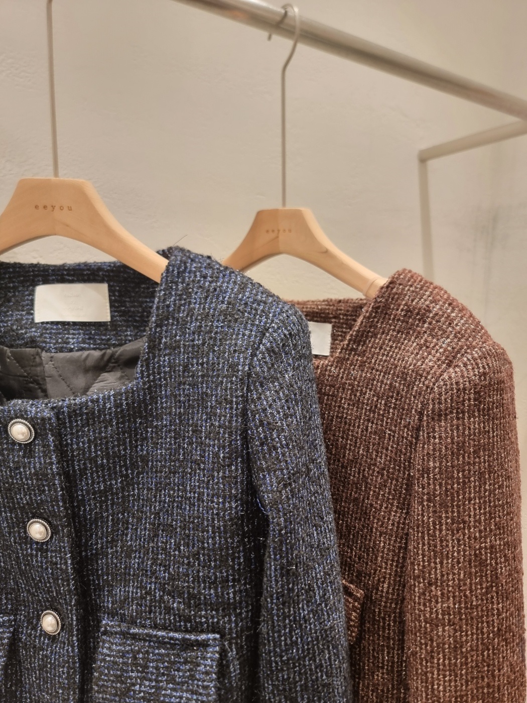 ツイードウール混エコファースクエアネック肩パッドクロップドジャケット | 詳細画像16