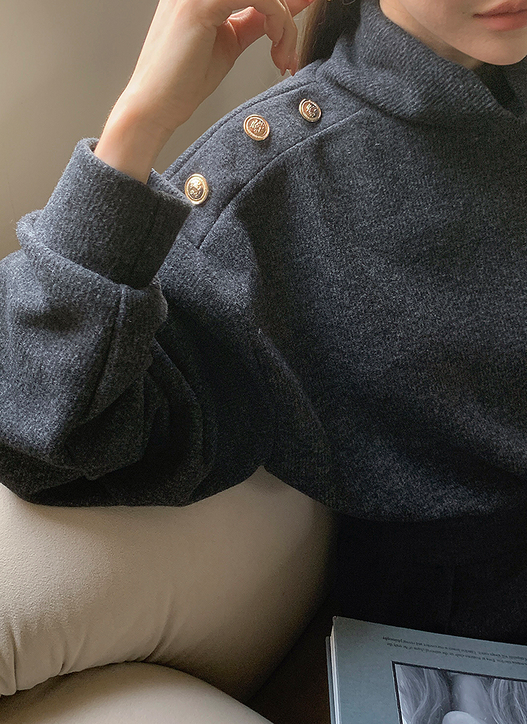 裏起毛ウエストゴムワイドフェイクボタンタートルネックセットアップ