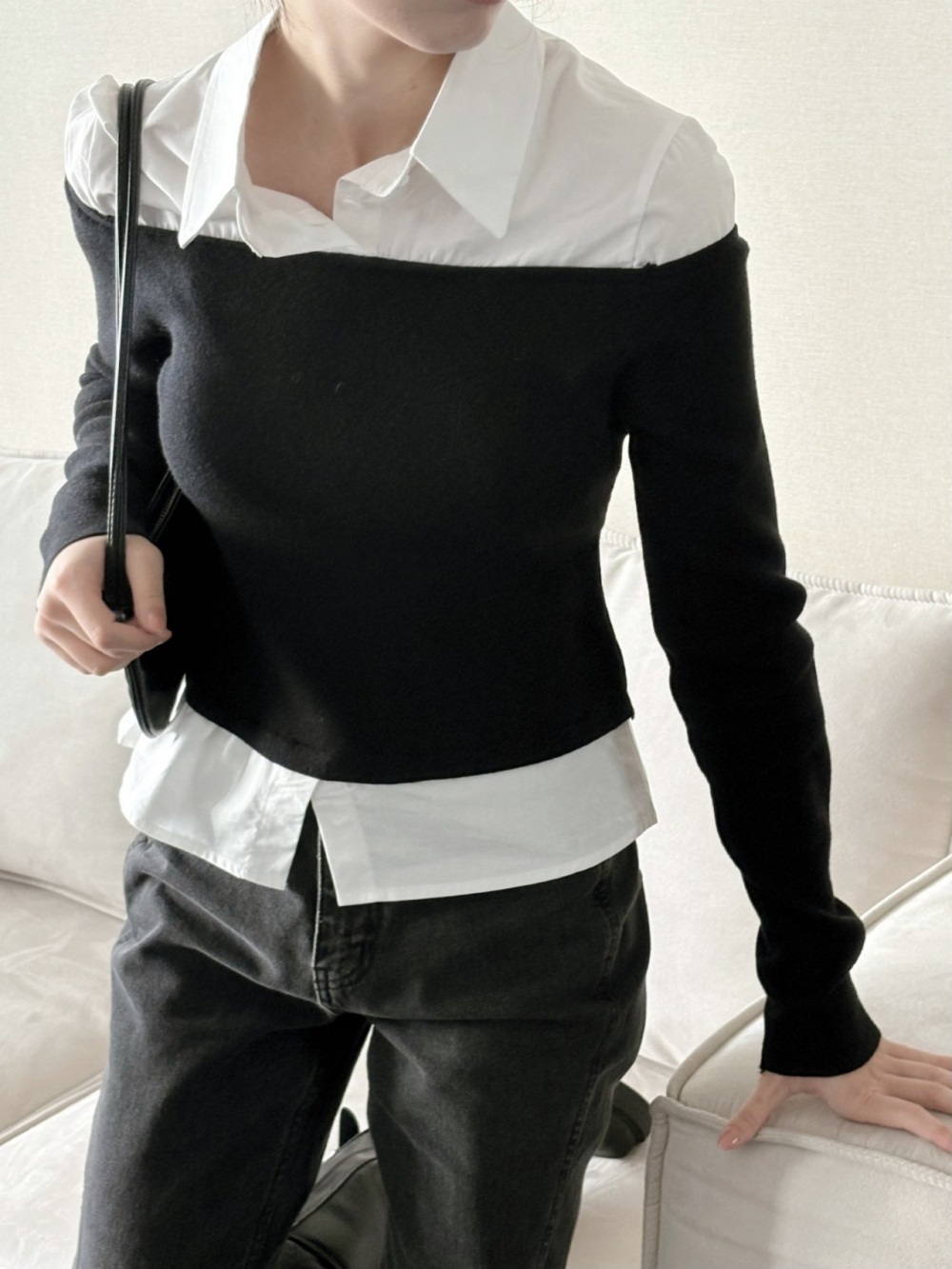 コンビカラーオフショルダーレイヤード風ブラウスニット | 詳細画像2