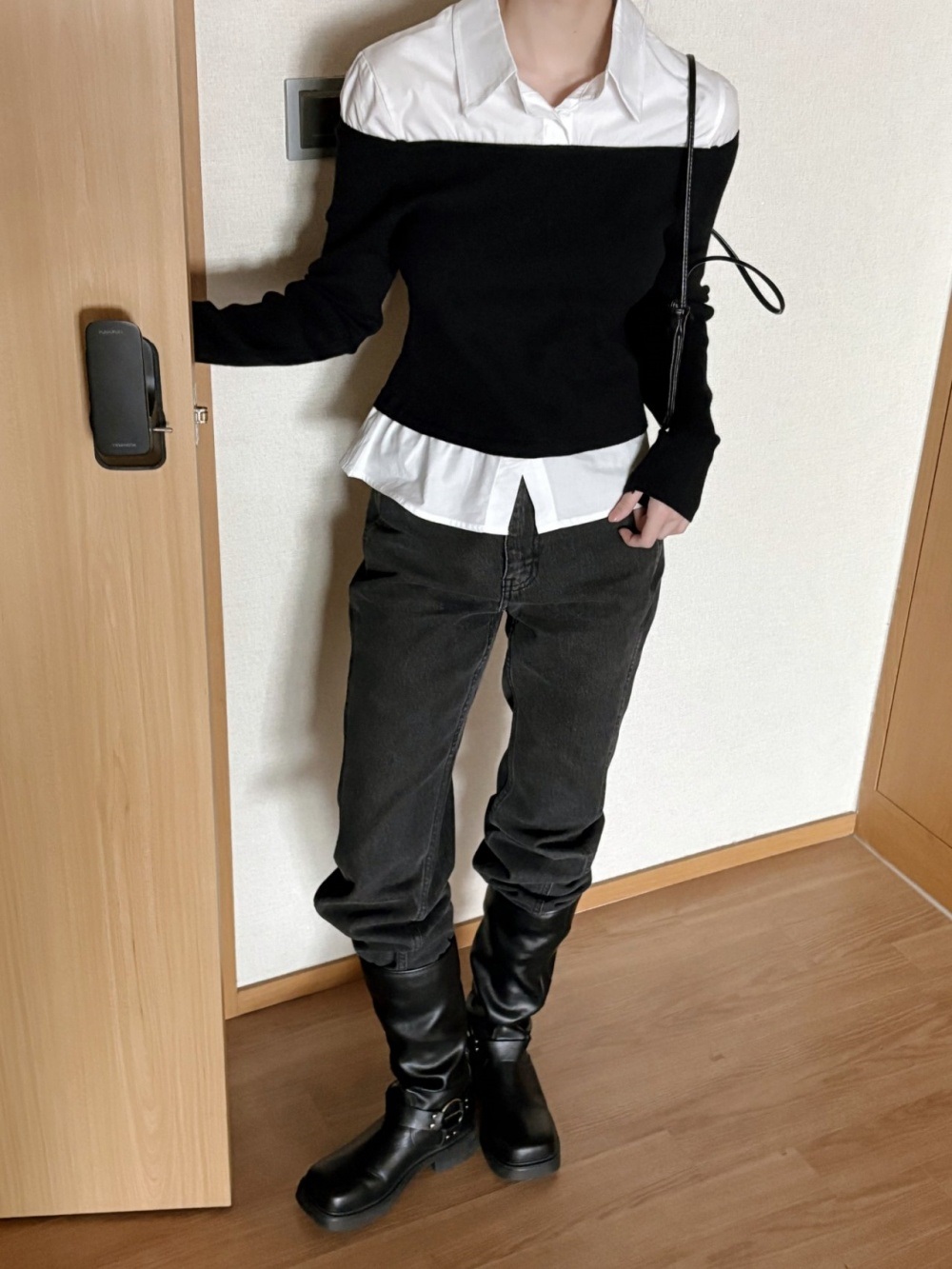 コンビカラーオフショルダーレイヤード風ブラウスニット | 詳細画像3