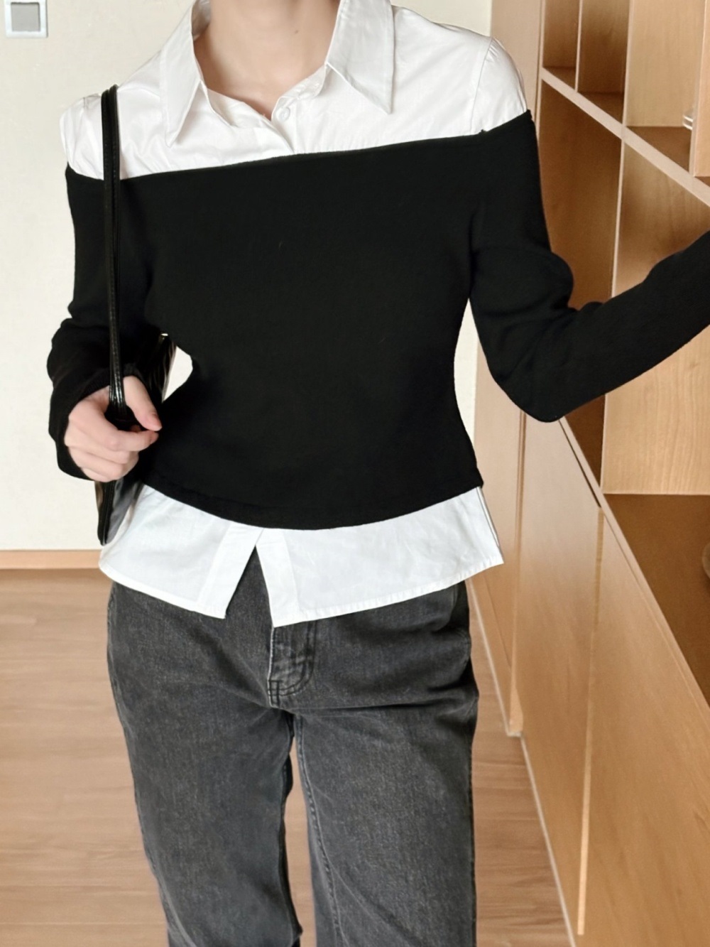 コンビカラーオフショルダーレイヤード風ブラウスニット | 詳細画像12