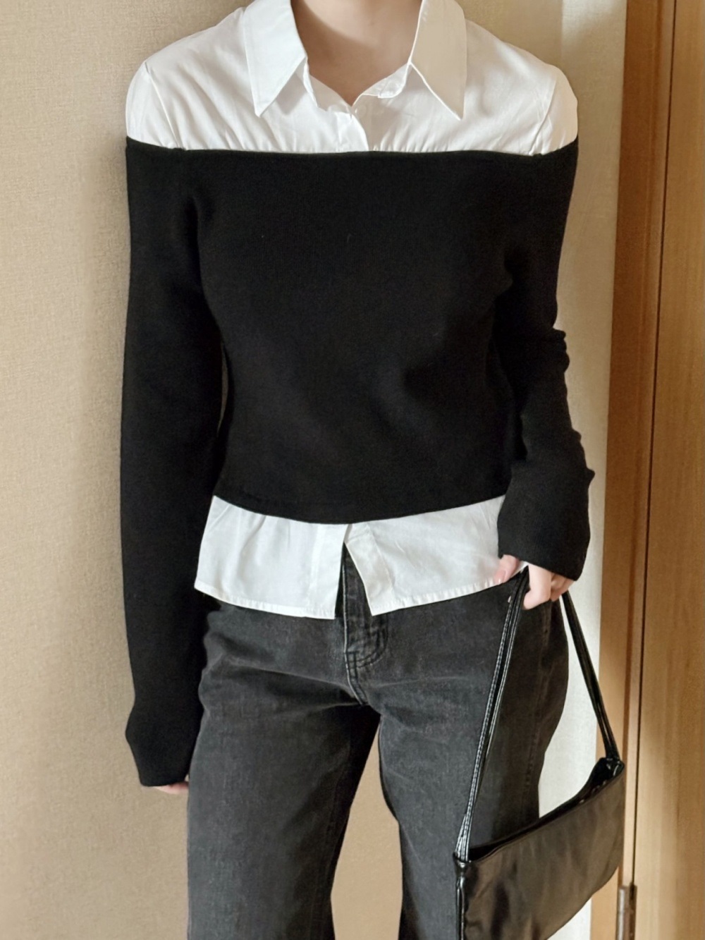 コンビカラーオフショルダーレイヤード風ブラウスニット | 詳細画像15