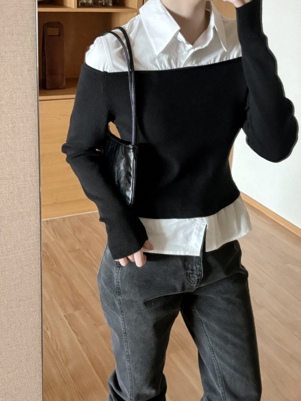 コンビカラーオフショルダーレイヤード風ブラウスニット | 詳細画像16